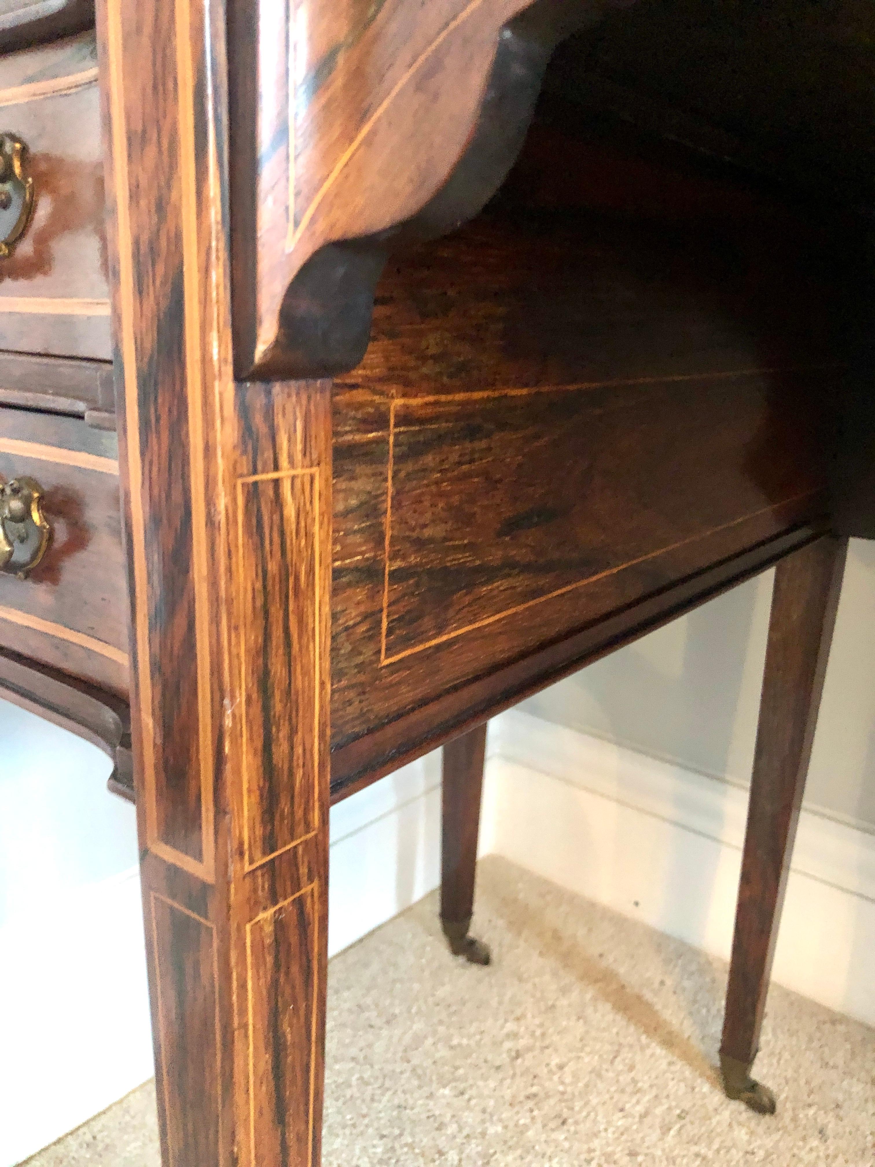 High Victorian Antique Victorian Freestanding Rosewood Maple & Co. Inlaid Writing Desk