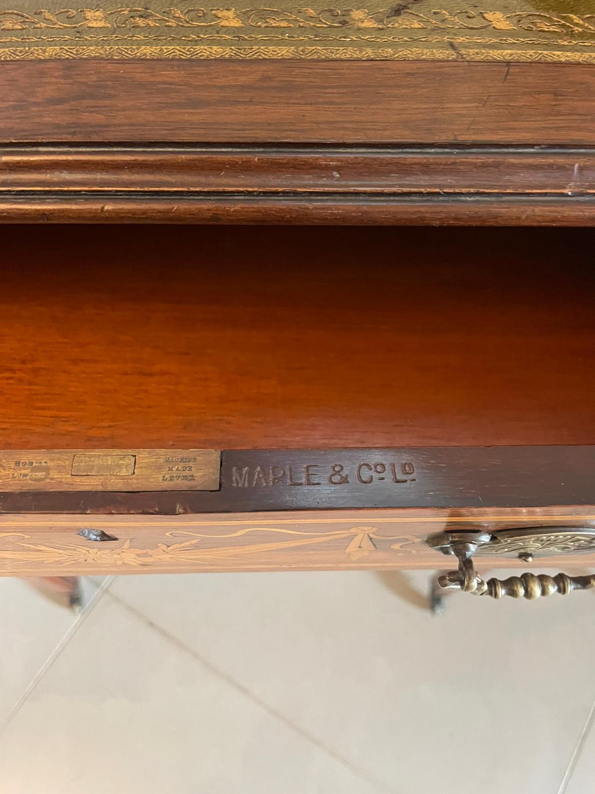 Fine Quality Antique Victorian Freestanding Maple & Co. Inlaid Writing Desk In Good Condition For Sale In Suffolk, GB