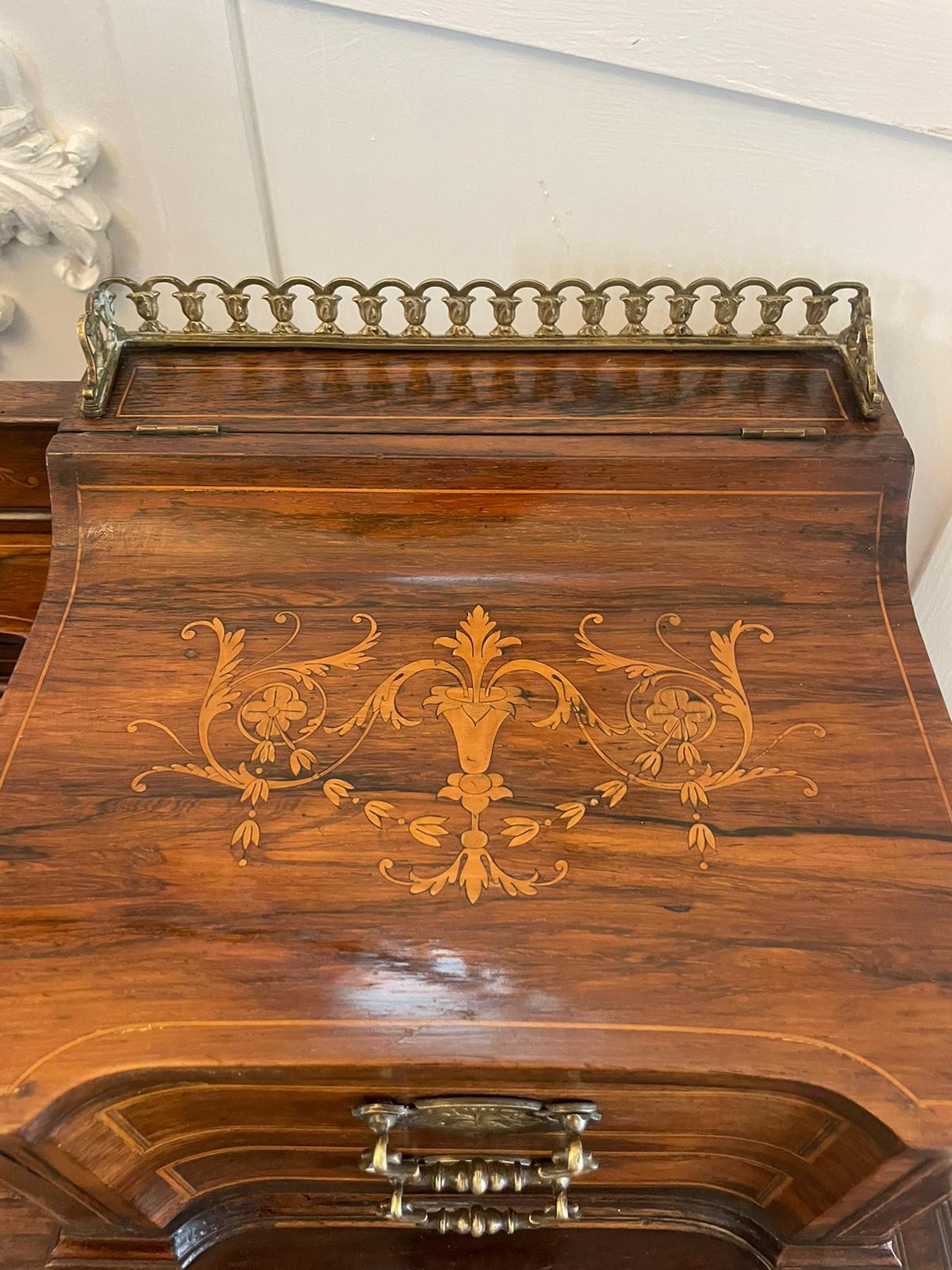 Satinwood Fine Quality Antique Victorian Freestanding Maple & Co. Inlaid Writing Desk For Sale