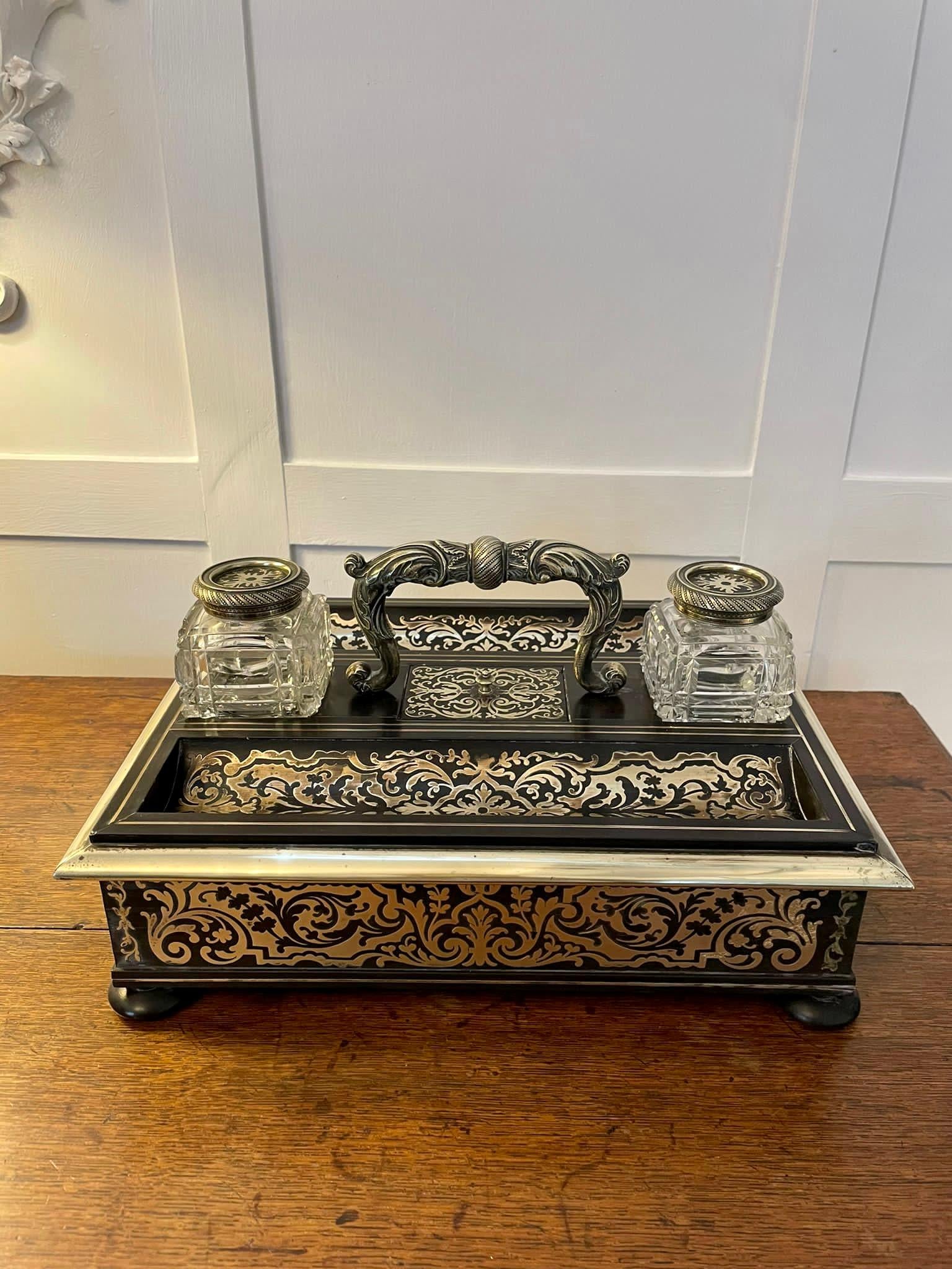 Brass Fine Quality Antique Victorian French Freestanding Inlaid Boulle Desk Set For Sale