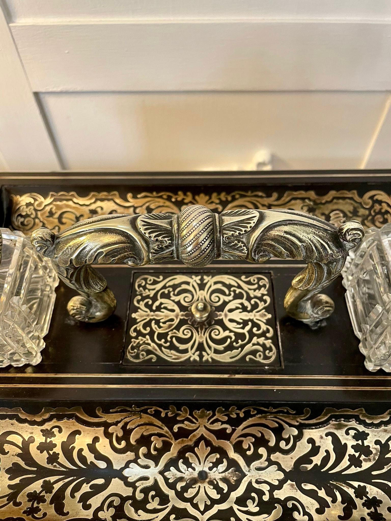Brass Fine Quality Antique Victorian French Freestanding Inlaid Boulle Desk Set For Sale
