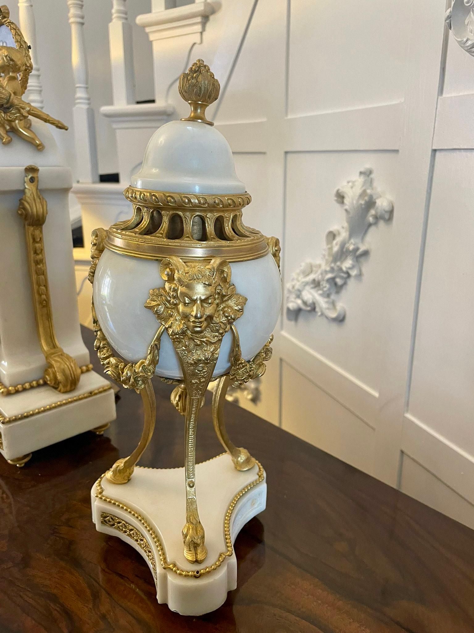 Fine Quality Antique Victorian French Marble and Ormolu Mounted Clock Set 12