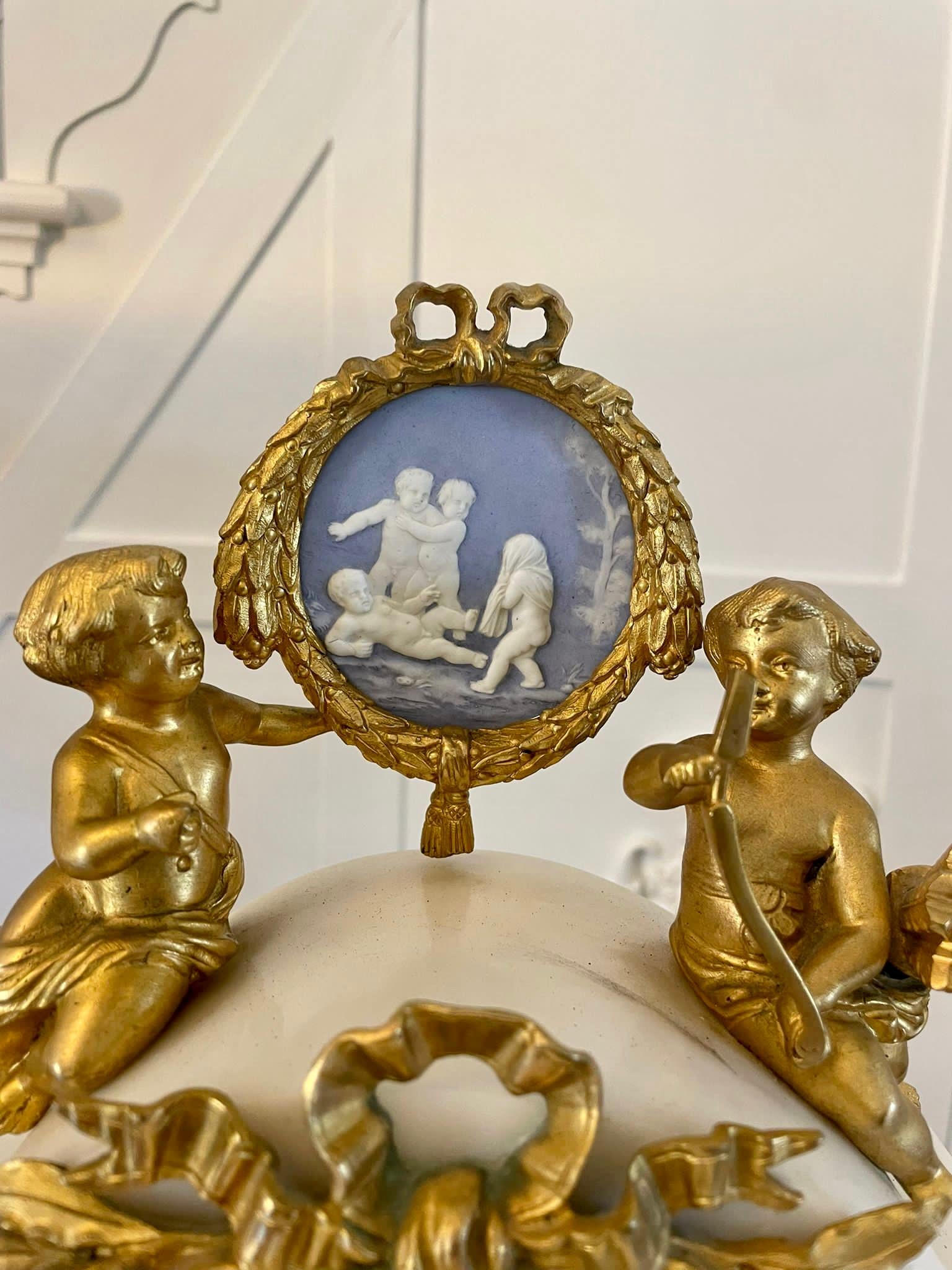 Fine Quality Antique Victorian French Marble and Ormolu Mounted Clock Set 13