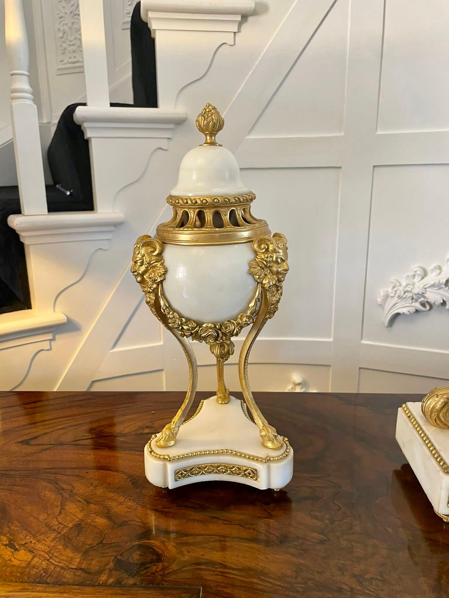 Fine Quality Antique Victorian French Marble and Ormolu Mounted Clock Set 16