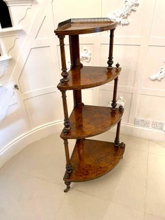 Fine Quality Antique Victorian Inlaid Burr Walnut Corner Whatnot