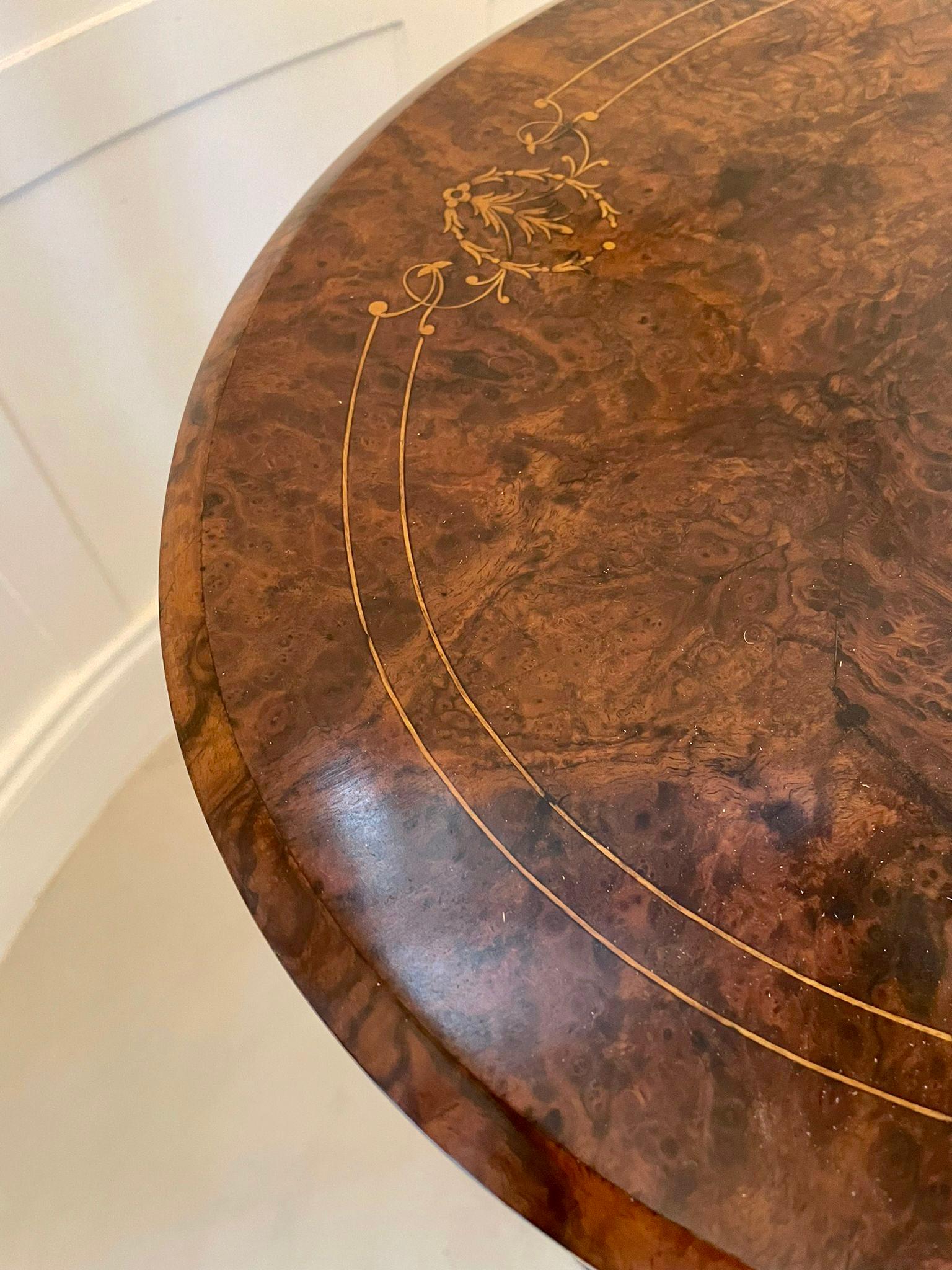 Fine Quality Antique Victorian Inlaid Burr Walnut Oval Work Table 4