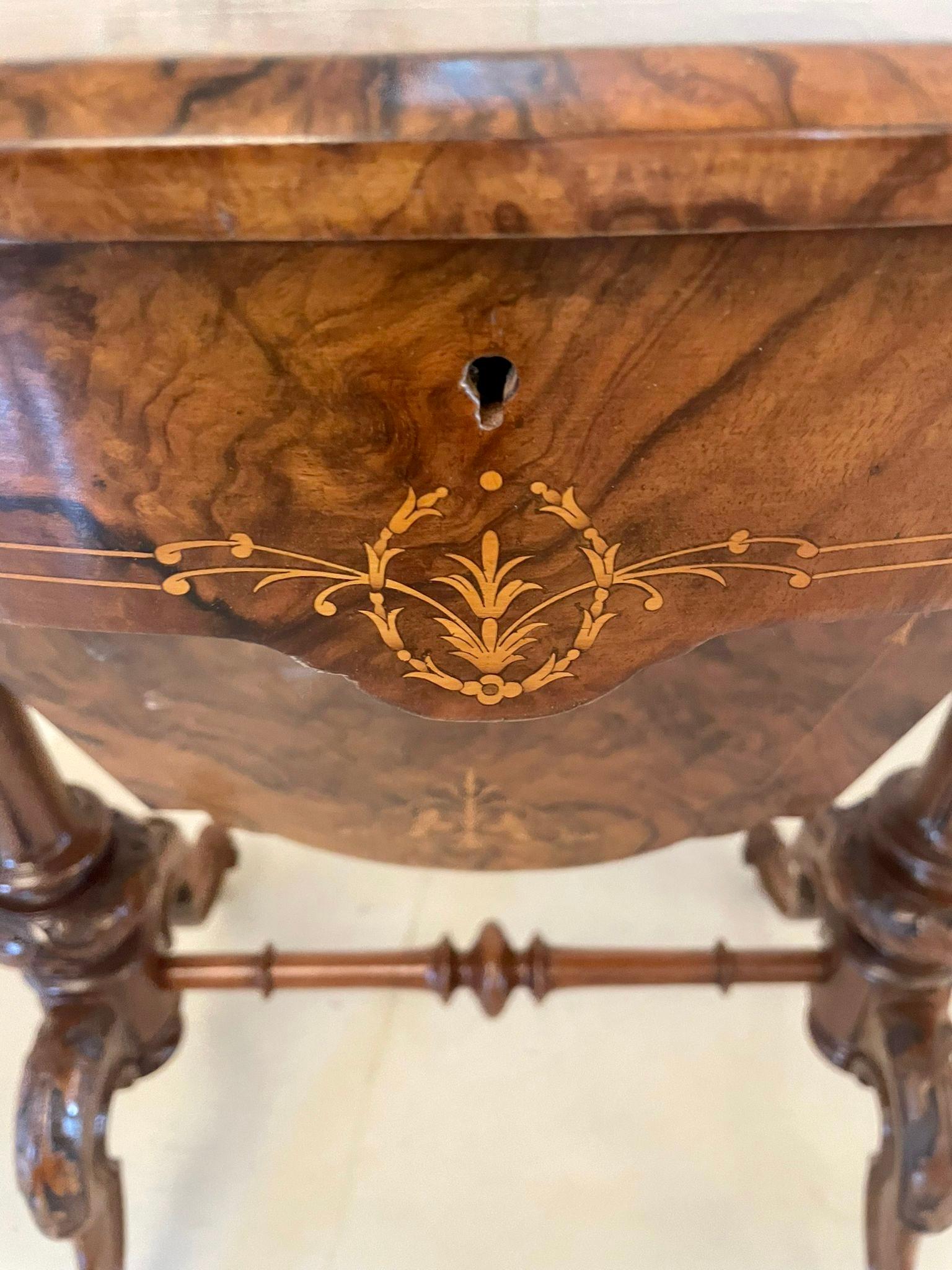 Fine Quality Antique Victorian Inlaid Burr Walnut Oval Work Table 5