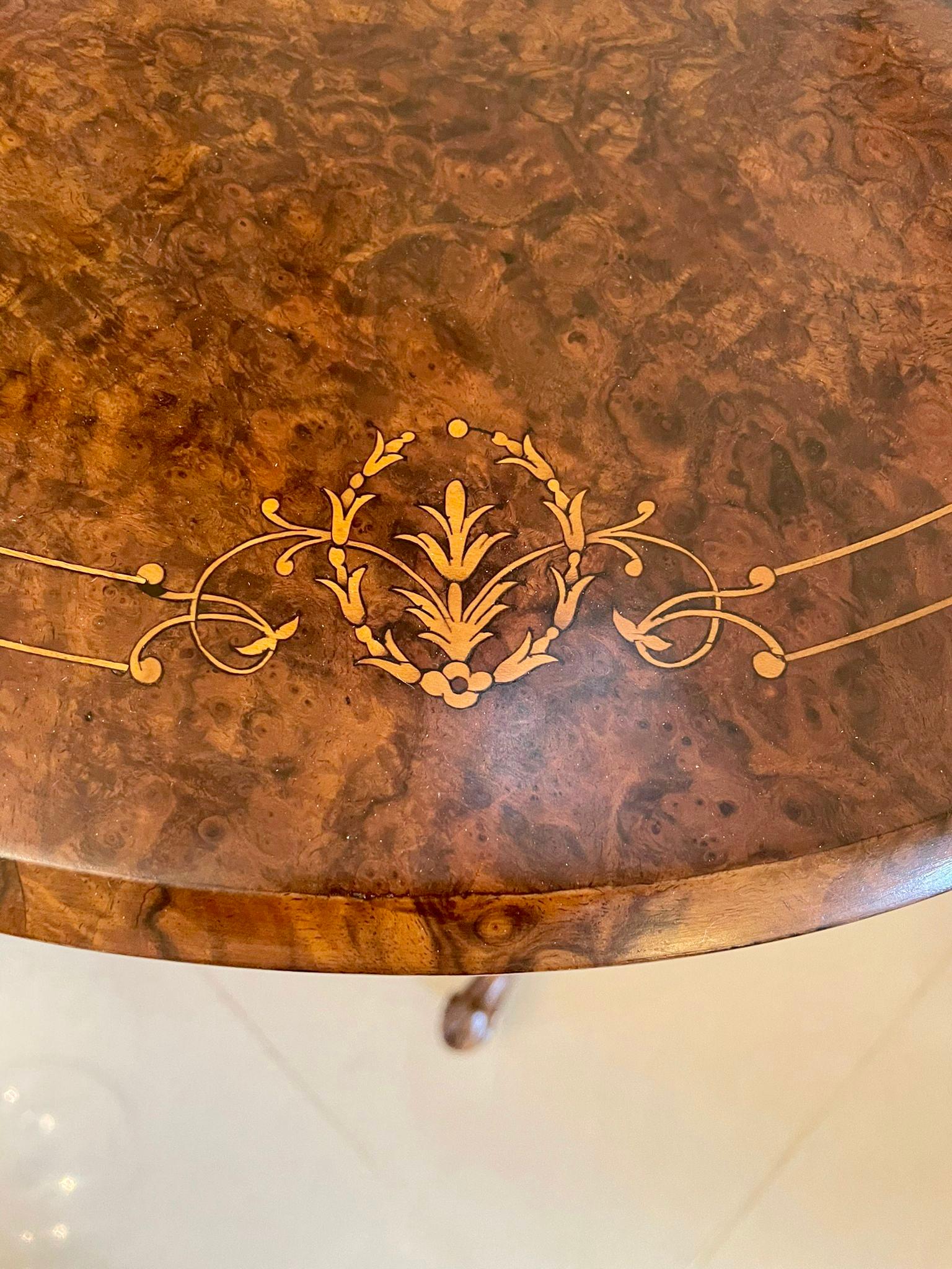 Fine Quality Antique Victorian Inlaid Burr Walnut Oval Work Table 9