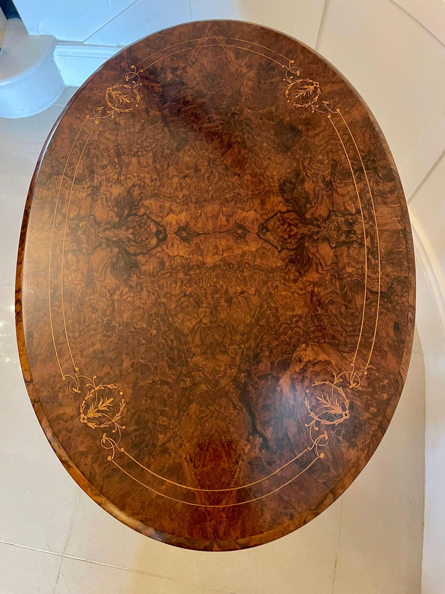 Inlay Fine Quality Antique Victorian Inlaid Burr Walnut Oval Work Table