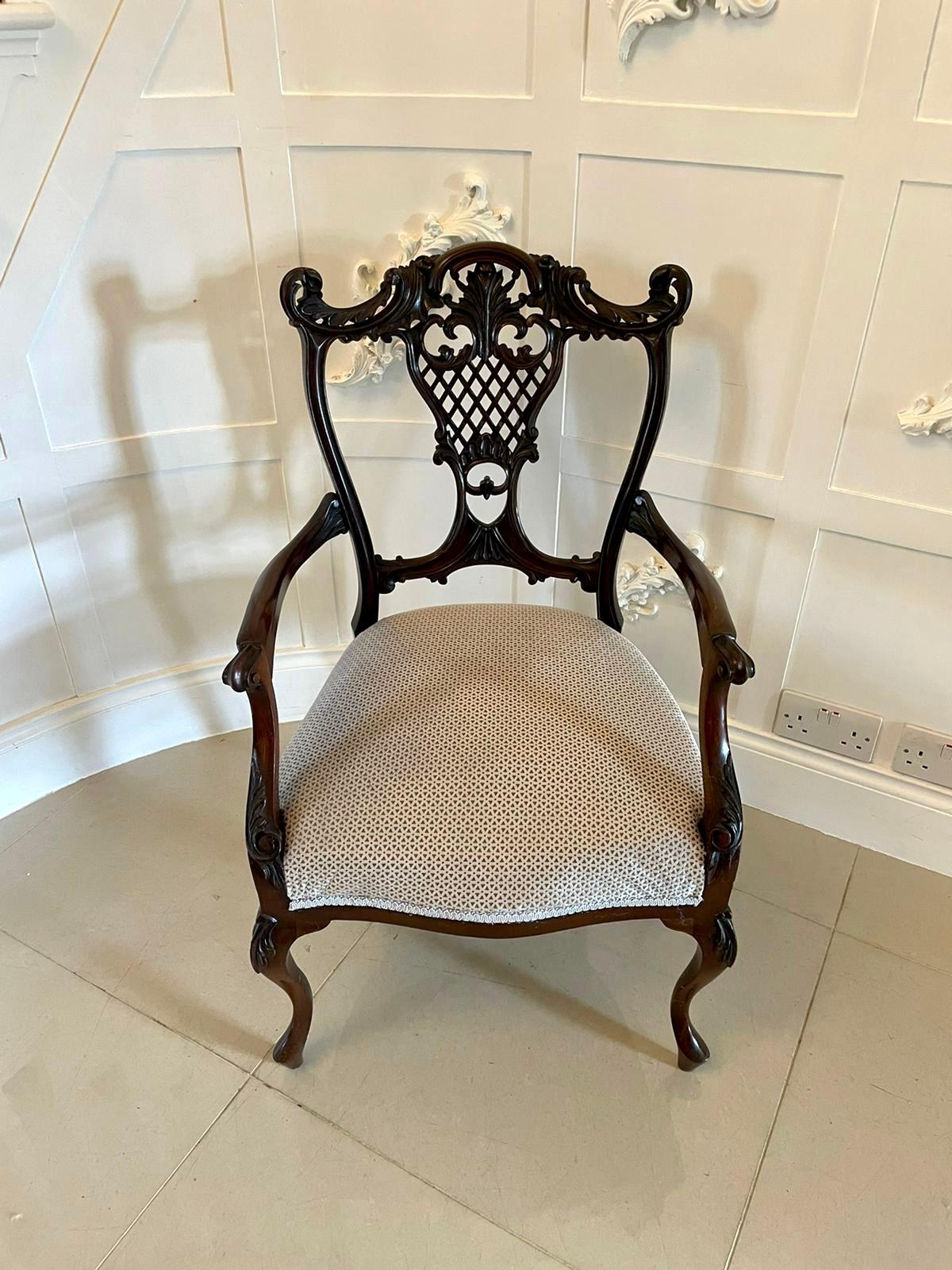 English Fine Quality Antique Victorian Mahogany Carved Arm/Desk Chair For Sale
