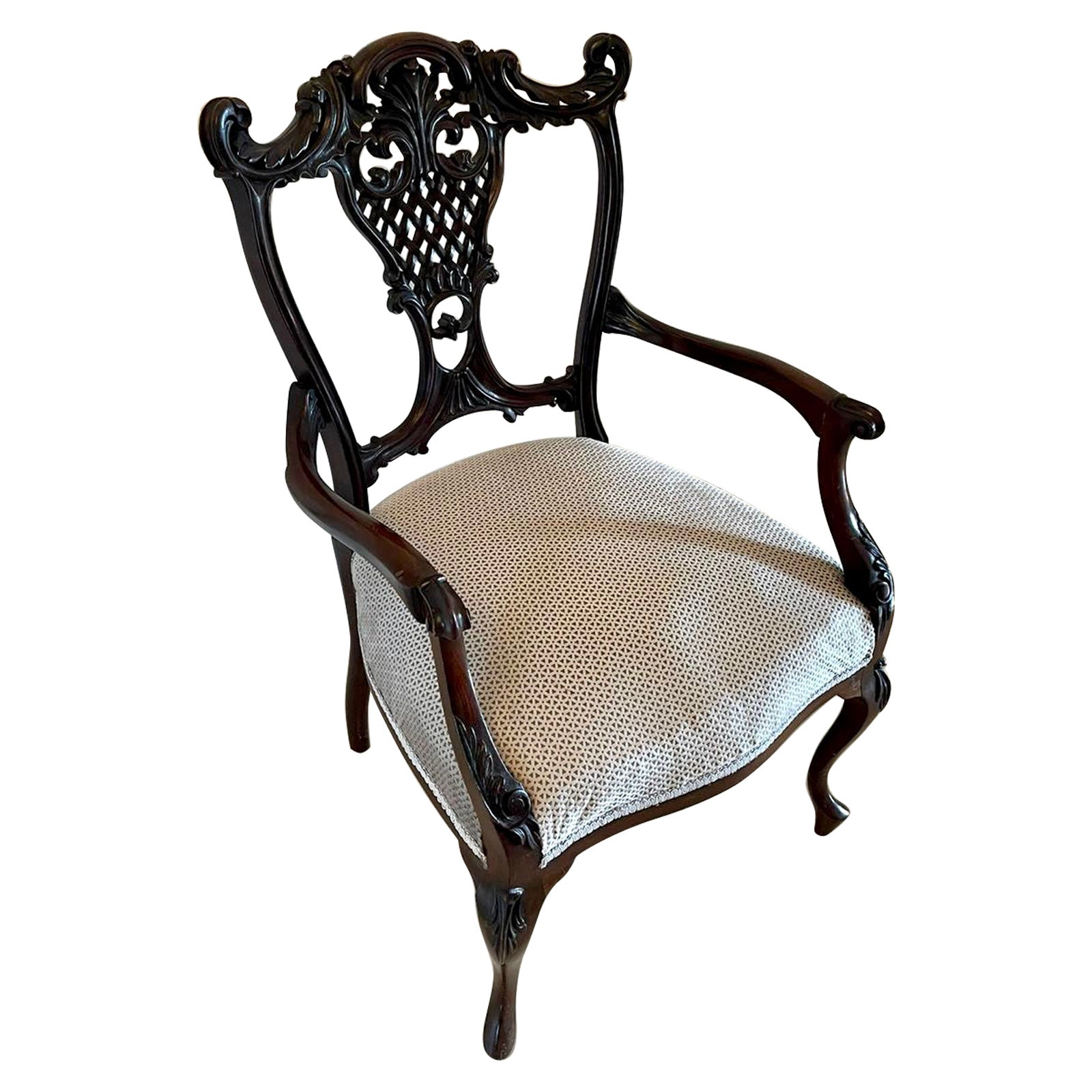Chaise de bureau d'antiquités en acajou sculpté de qualité supérieure, de style victorien