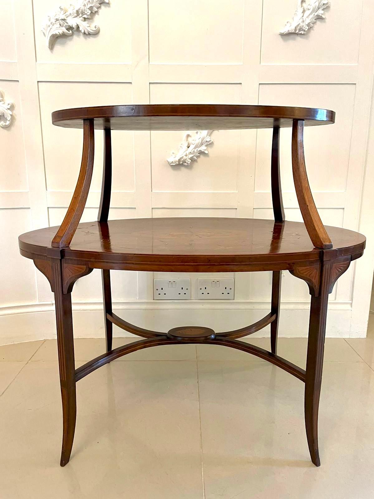 19th Century Fine Quality Antique Victorian Mahogany Marquetry Inlaid Two-Tier Etagere For Sale
