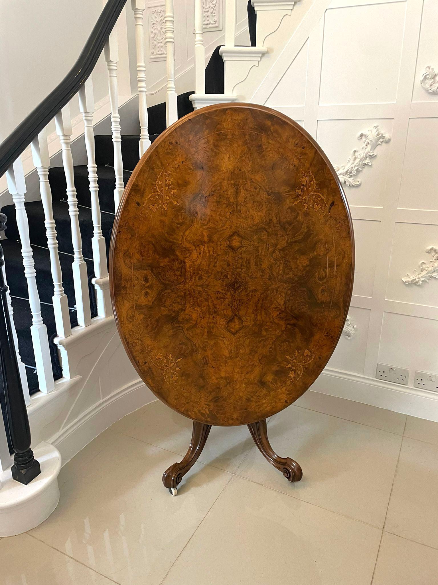 Mid-19th Century Fine Quality Antique Victorian Oval Inlaid Burr Walnut Centre Table