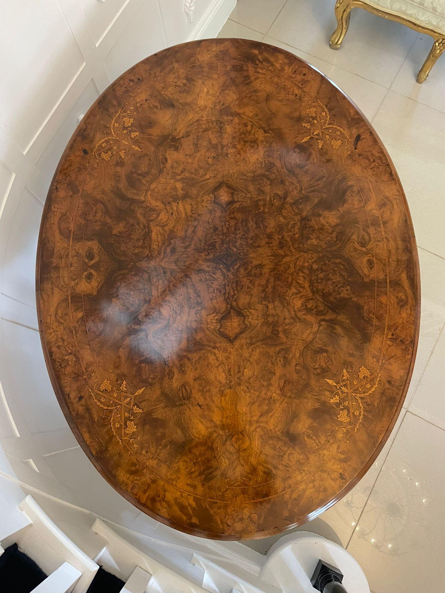 Fine Quality Antique Victorian Oval Inlaid Burr Walnut Centre Table 1