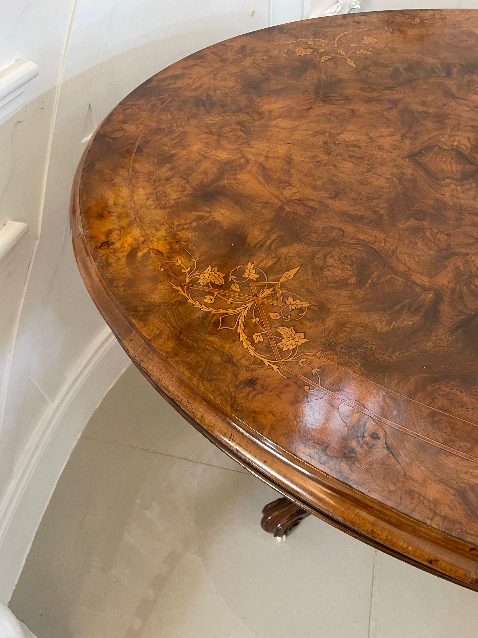 Fine Quality Antique Victorian Oval Inlaid Burr Walnut Centre Table 3