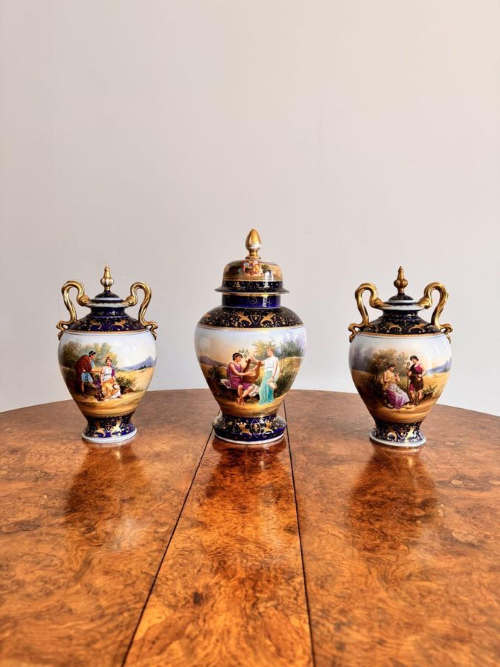 Fine quality antique Victorian Royal Vienna vase garniture For Sale 1
