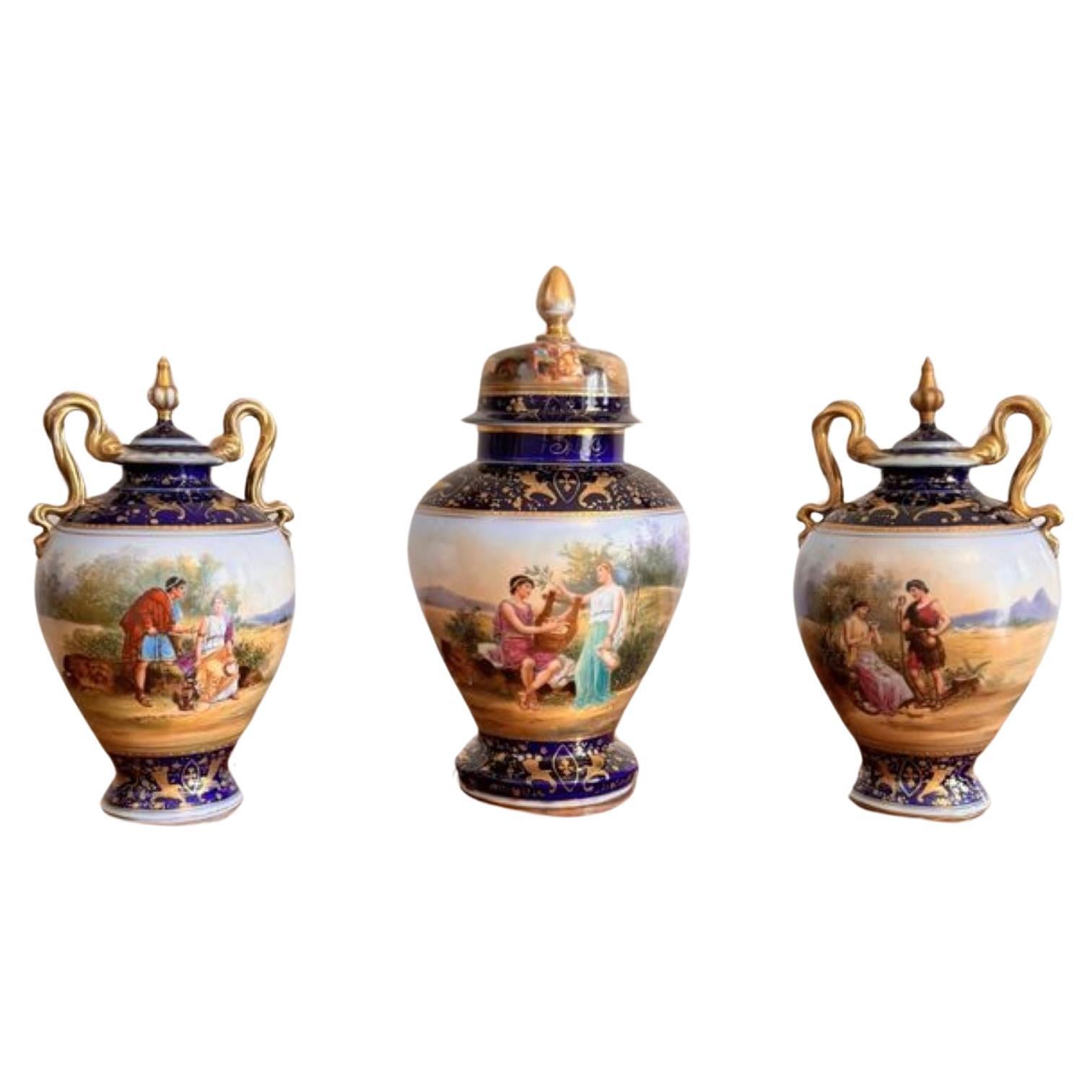 Fine quality antique Victorian Royal Vienna vase garniture For Sale