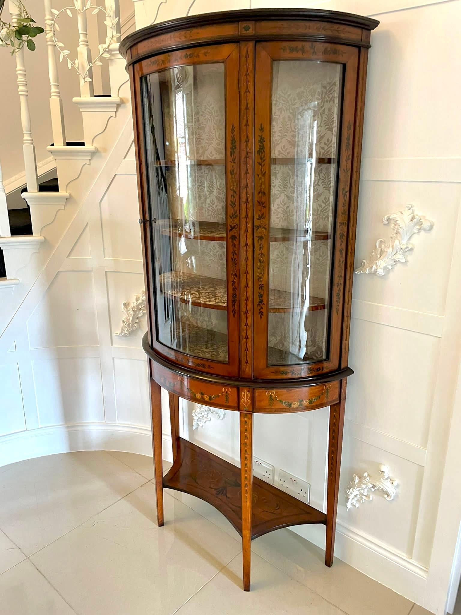 English Fine Quality Antique Victorian Satinwood Display Cabinet For Sale