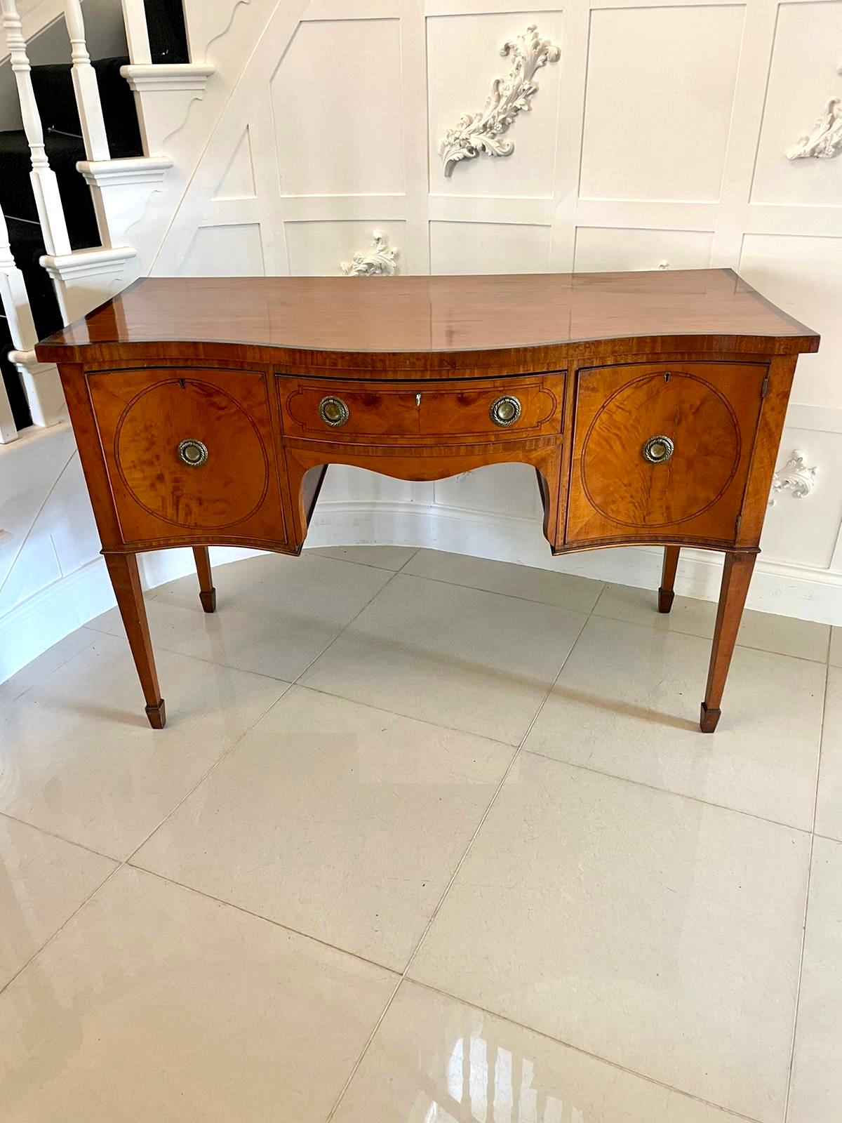 19th Century Fine Quality Antique Victorian Satinwood Serpentine Shaped Sideboard For Sale