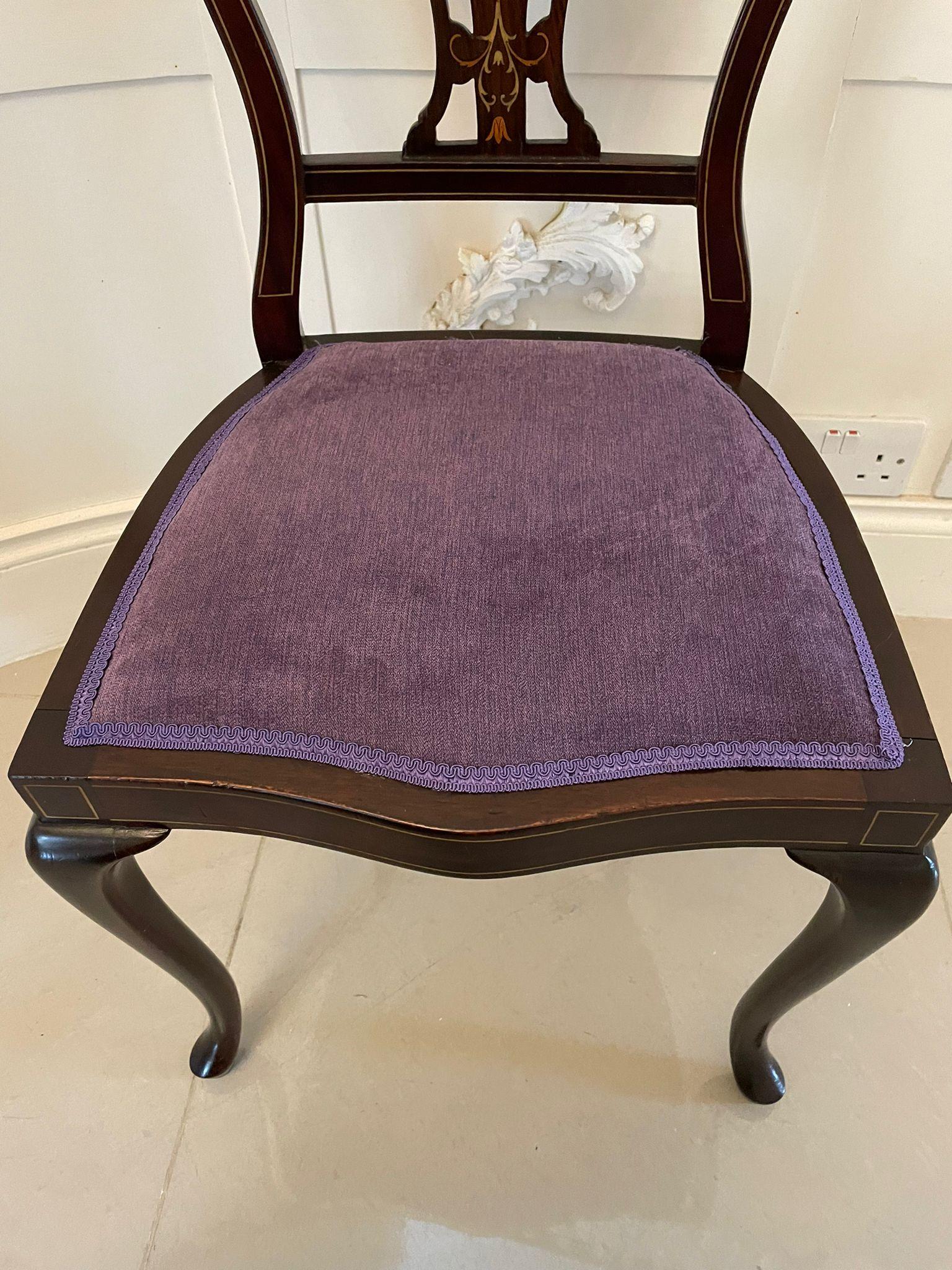 Antiker viktorianischer Satz von vier Stühlen mit Intarsien von hoher Qualität im Angebot 3