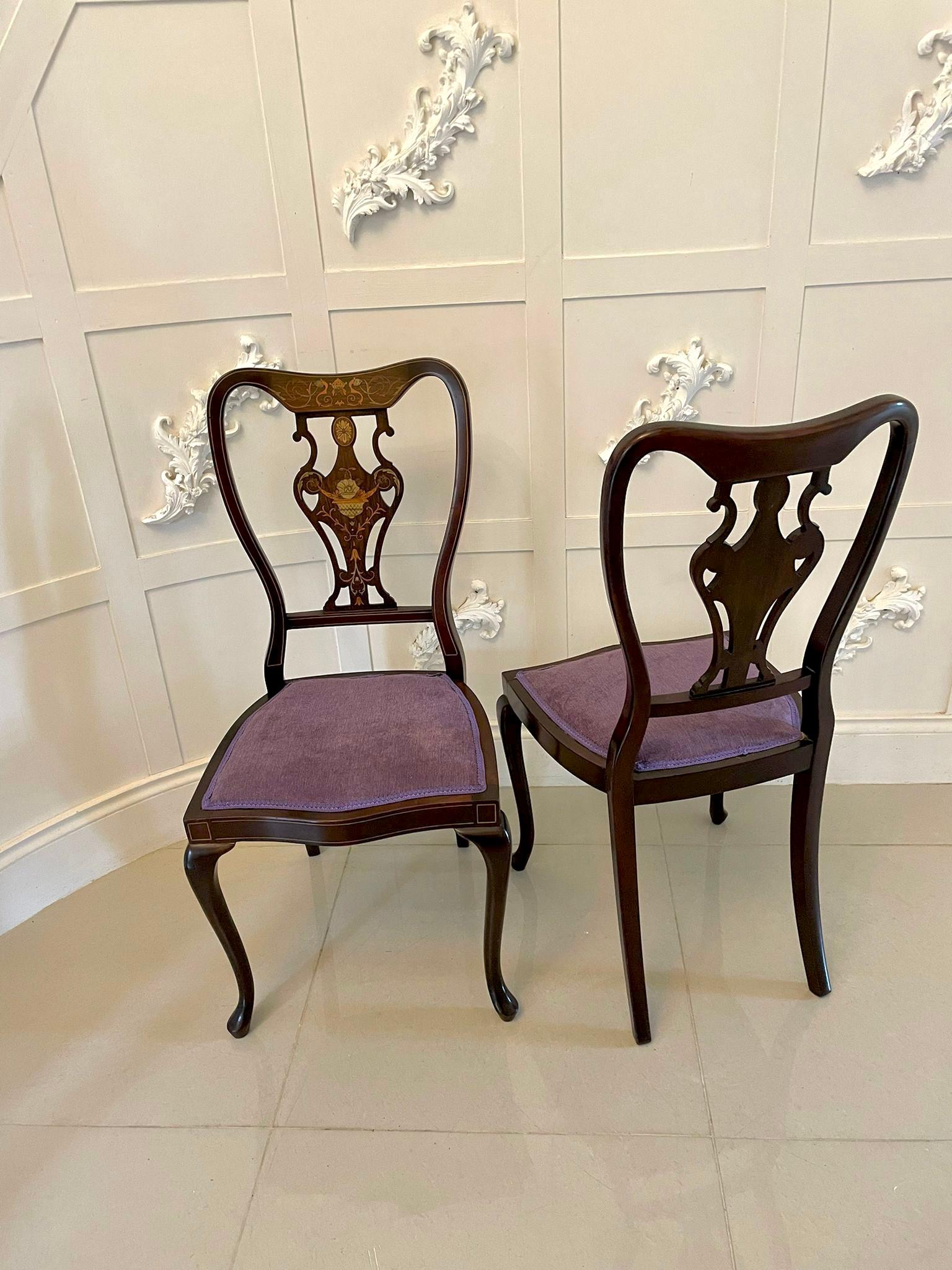 Fine Quality Antique Victorian Set of Four Marquetry Inlaid Chairs In Good Condition For Sale In Suffolk, GB