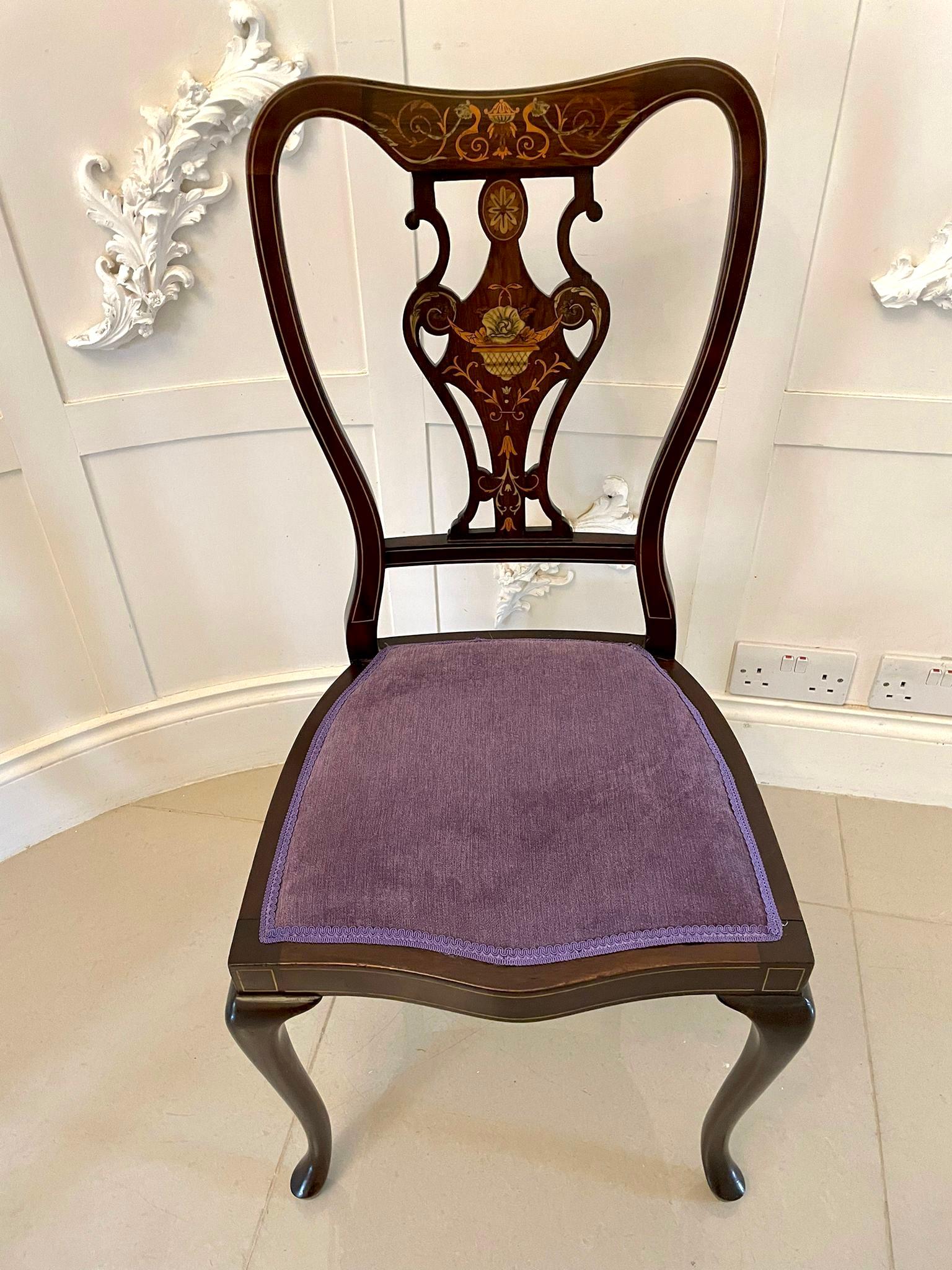 Ensemble de quatre chaises victoriennes anciennes de qualité supérieure en marqueterie incrustée Bon état - En vente à Suffolk, GB