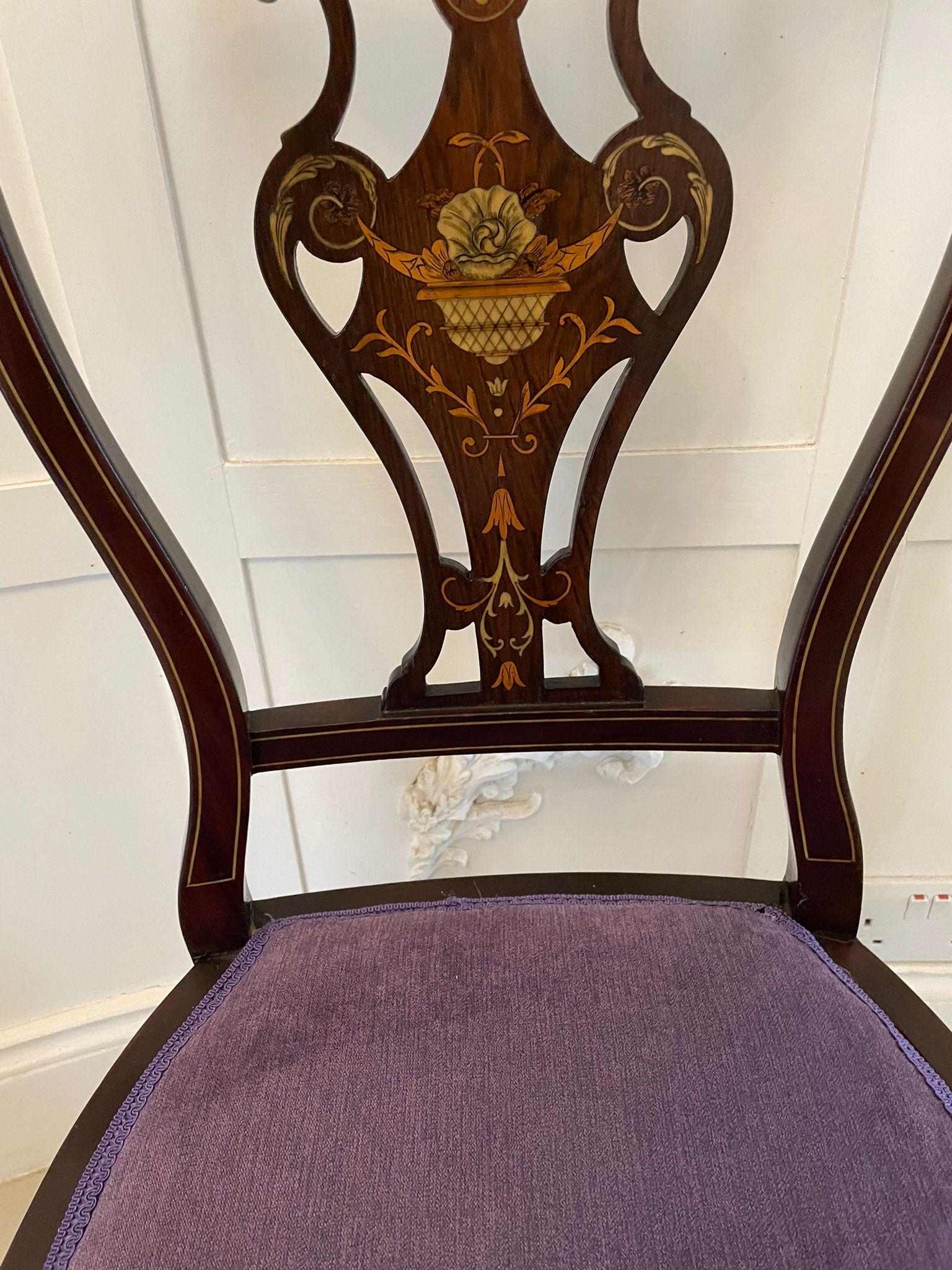 Ensemble de quatre chaises victoriennes anciennes de qualité supérieure en marqueterie incrustée en vente 1
