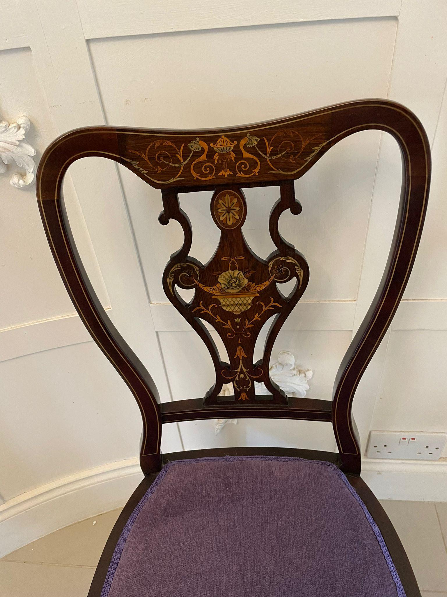 Antiker viktorianischer Satz von vier Stühlen mit Intarsien von hoher Qualität im Angebot 2