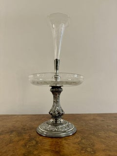 Fine quality antique Victorian silver plated and etched glass epergne by Walker