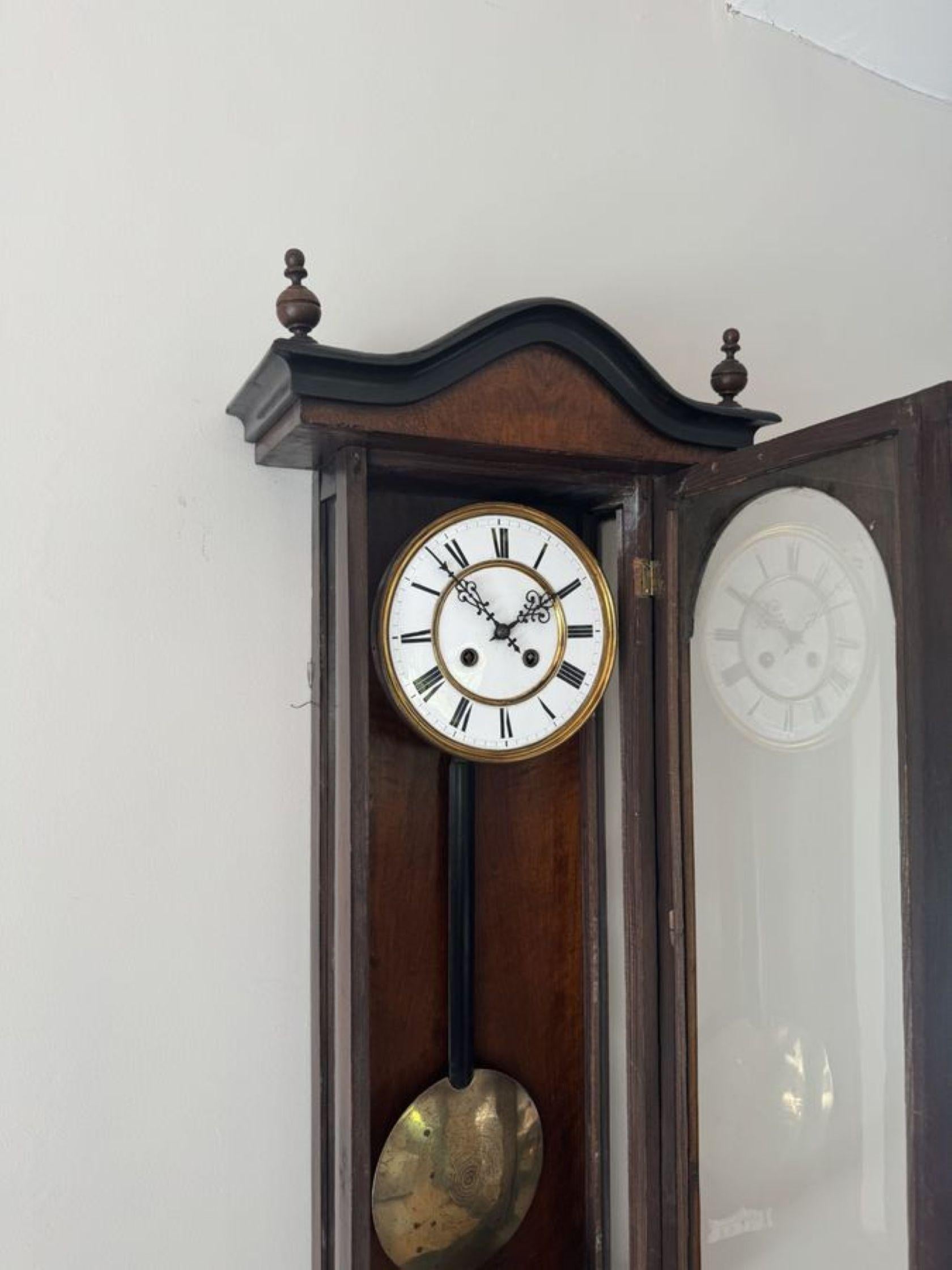 Carved Fine quality antique Victorian walnut cased wall clock For Sale
