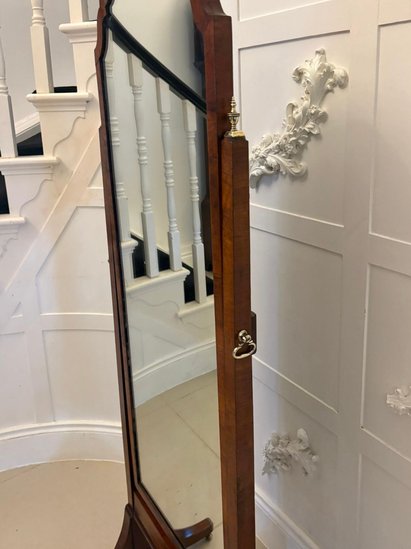 English Fine Quality Antique Walnut Cheval Mirror For Sale