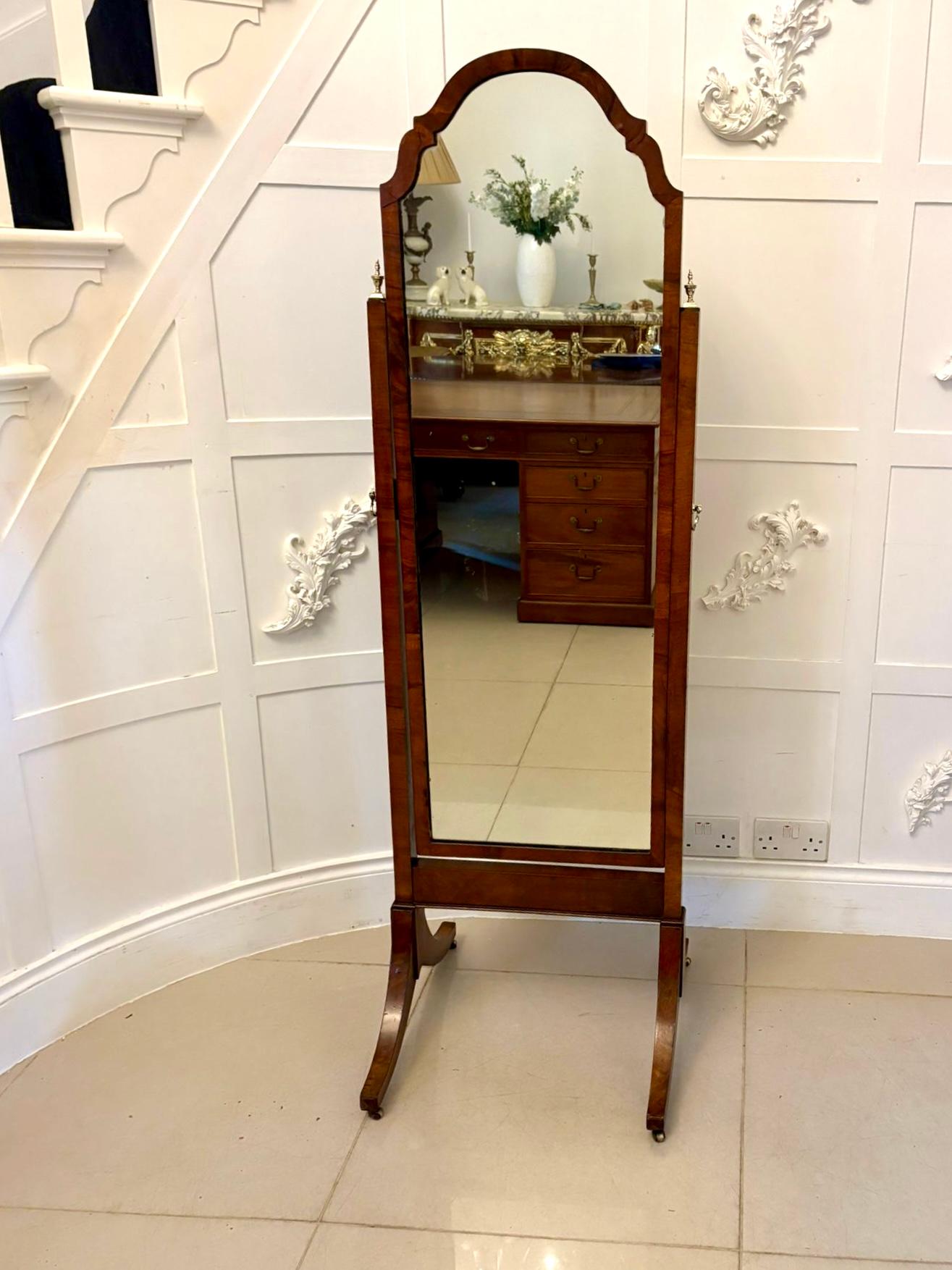 Fine Quality Antique Walnut Cheval Mirror For Sale 1