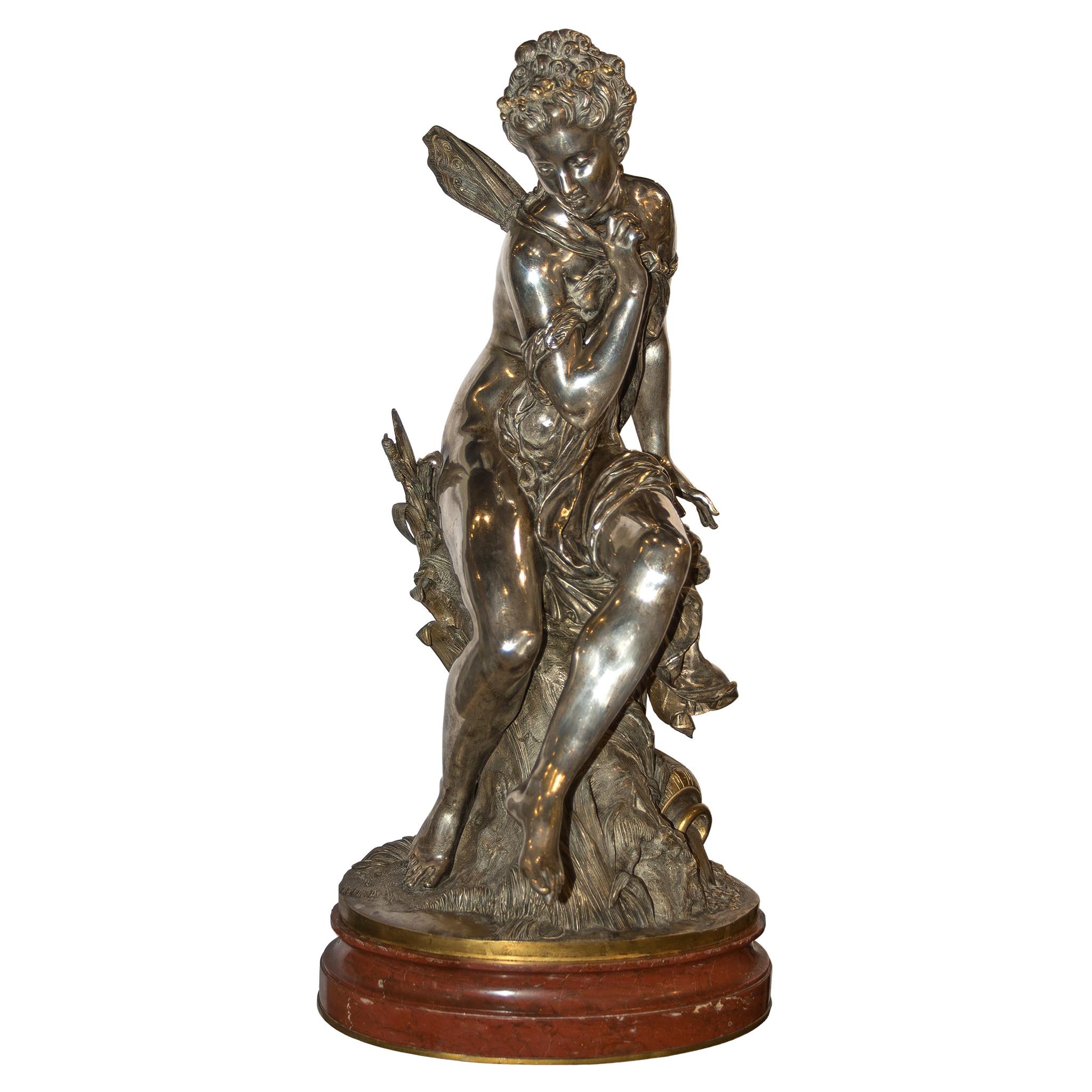 Fine Quality Art Nouveau Gilt and Silvered Bronze Figure of Psyche For Sale