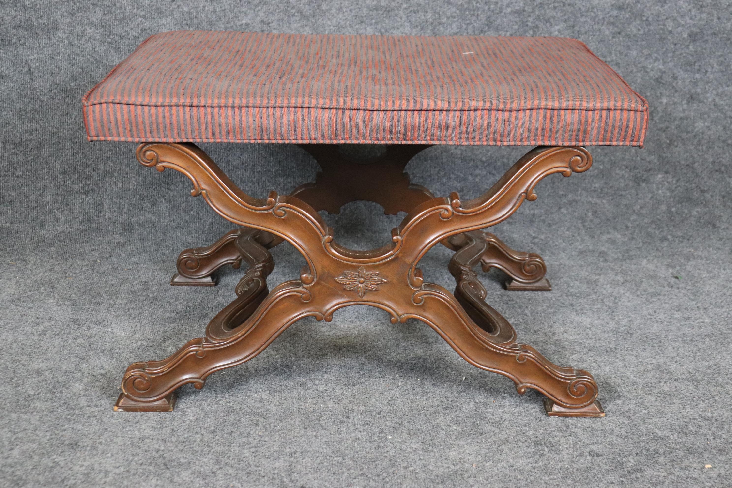 American Fine Quality Baker Furniture Carved French Regency X Form Carved Walnut Bench For Sale