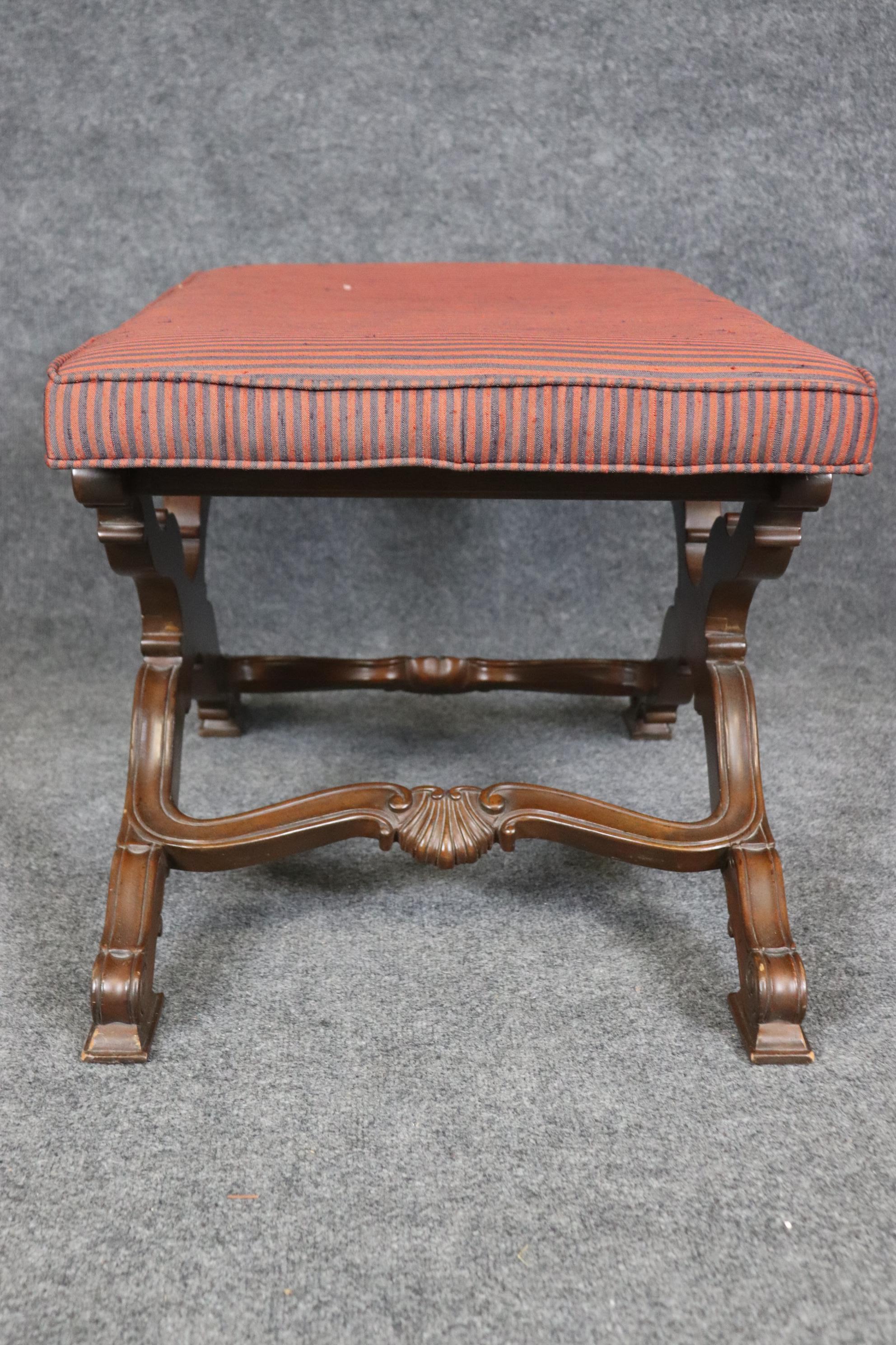Fine Quality Baker Furniture Carved French Regency X Form Carved Walnut Bench For Sale 1