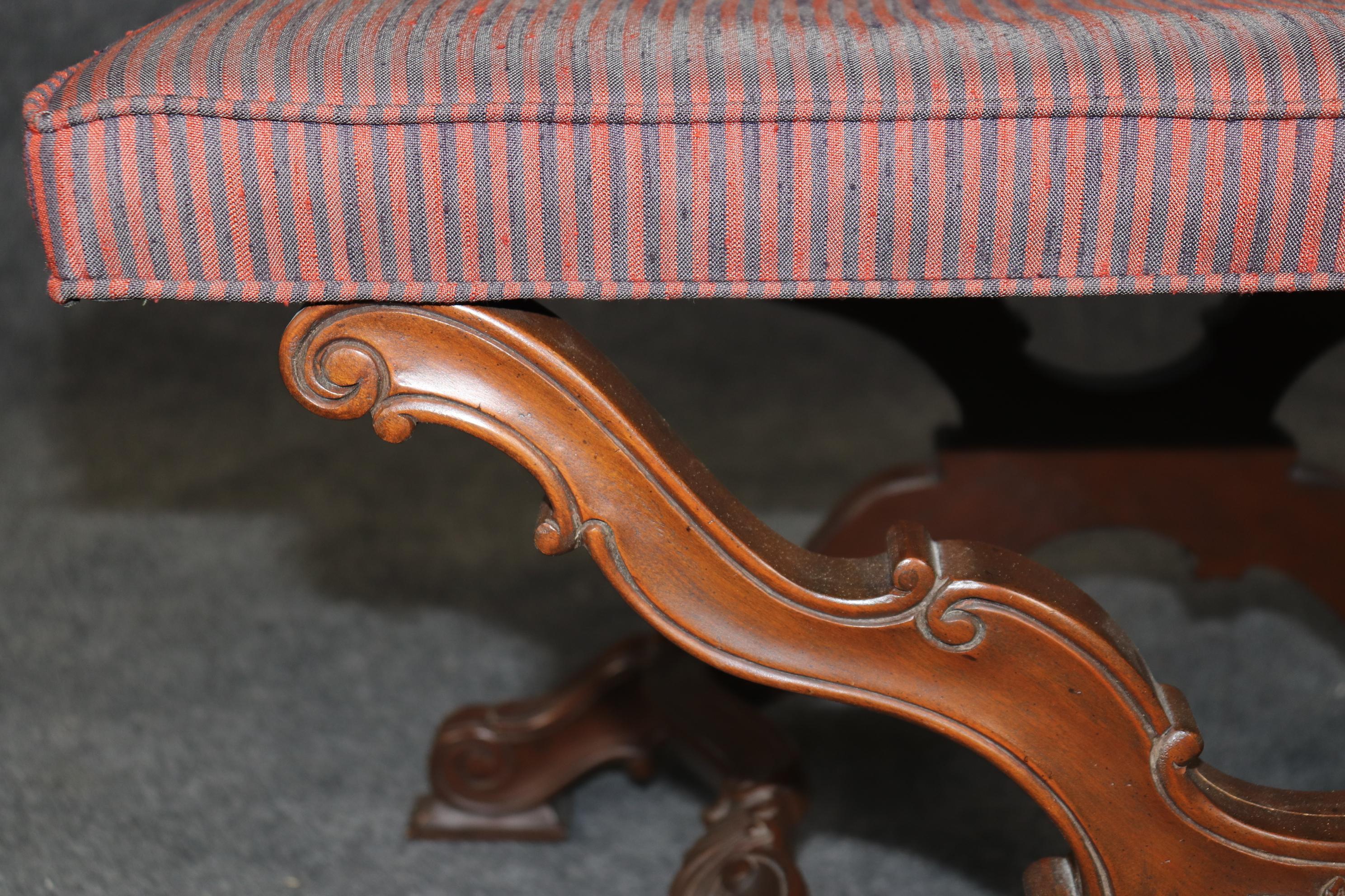 Fine Quality Baker Furniture Carved French Regency X Form Carved Walnut Bench For Sale 4