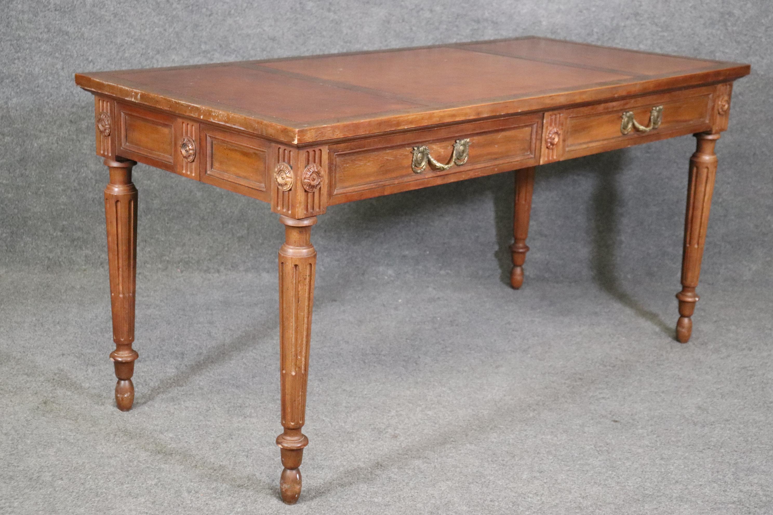 American Fine Quality Baker Furniture Company Embossed Leather Top Louis XVI Style Desk 