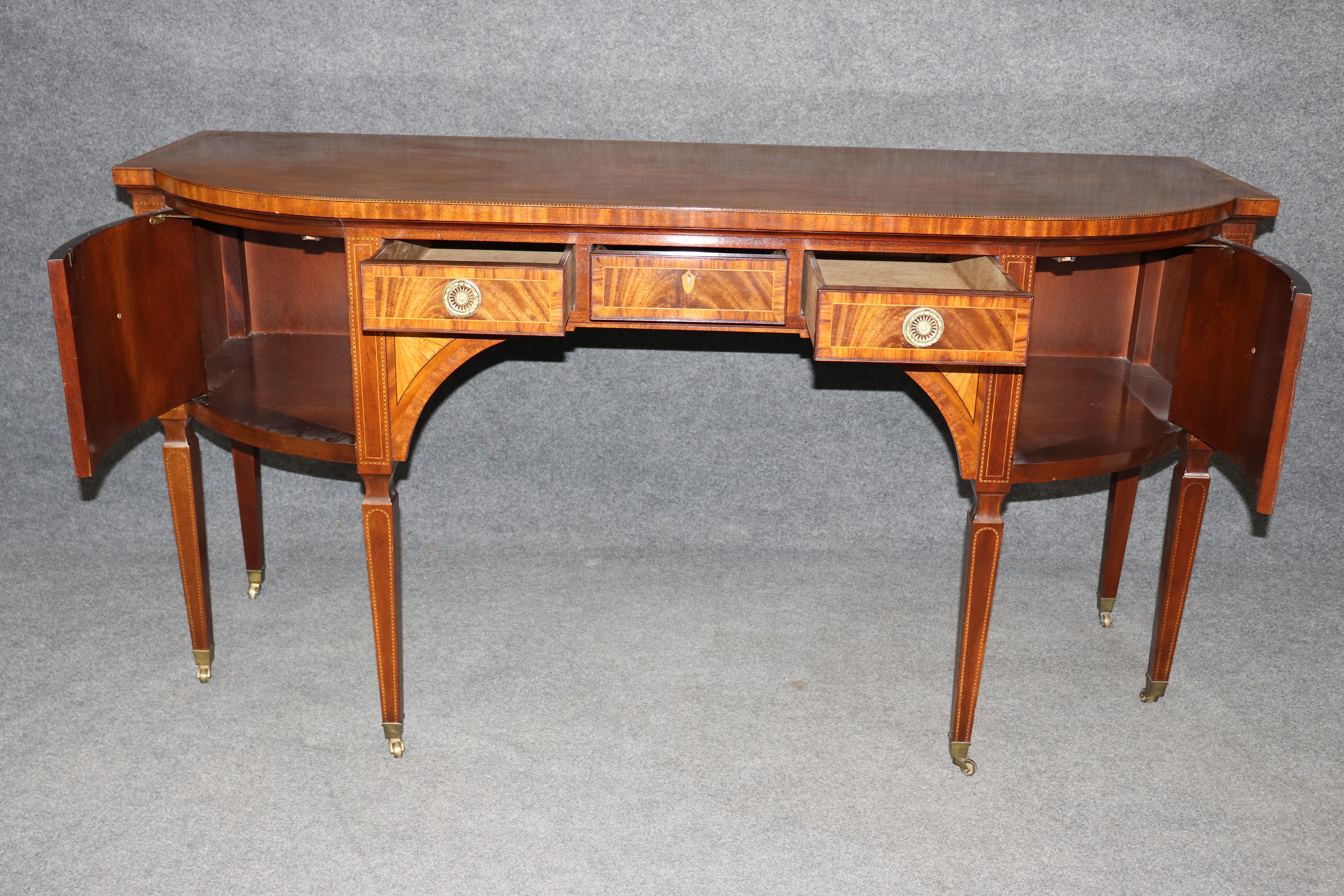 Brass Fine Quality Baker Furniture Satinwood Inlaid Sheraton Mahogany Sideboard Buffet For Sale