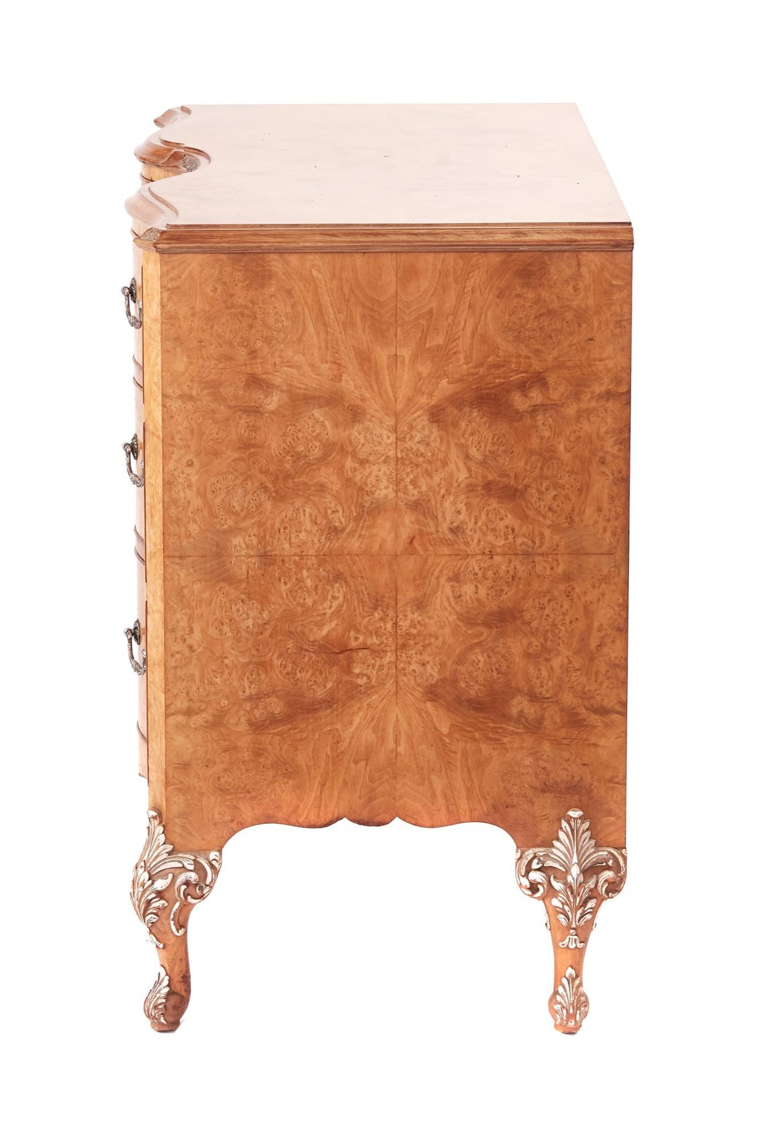 Fine Quality Birds Eye Maple Serpentine Shaped Chest Of Drawers At