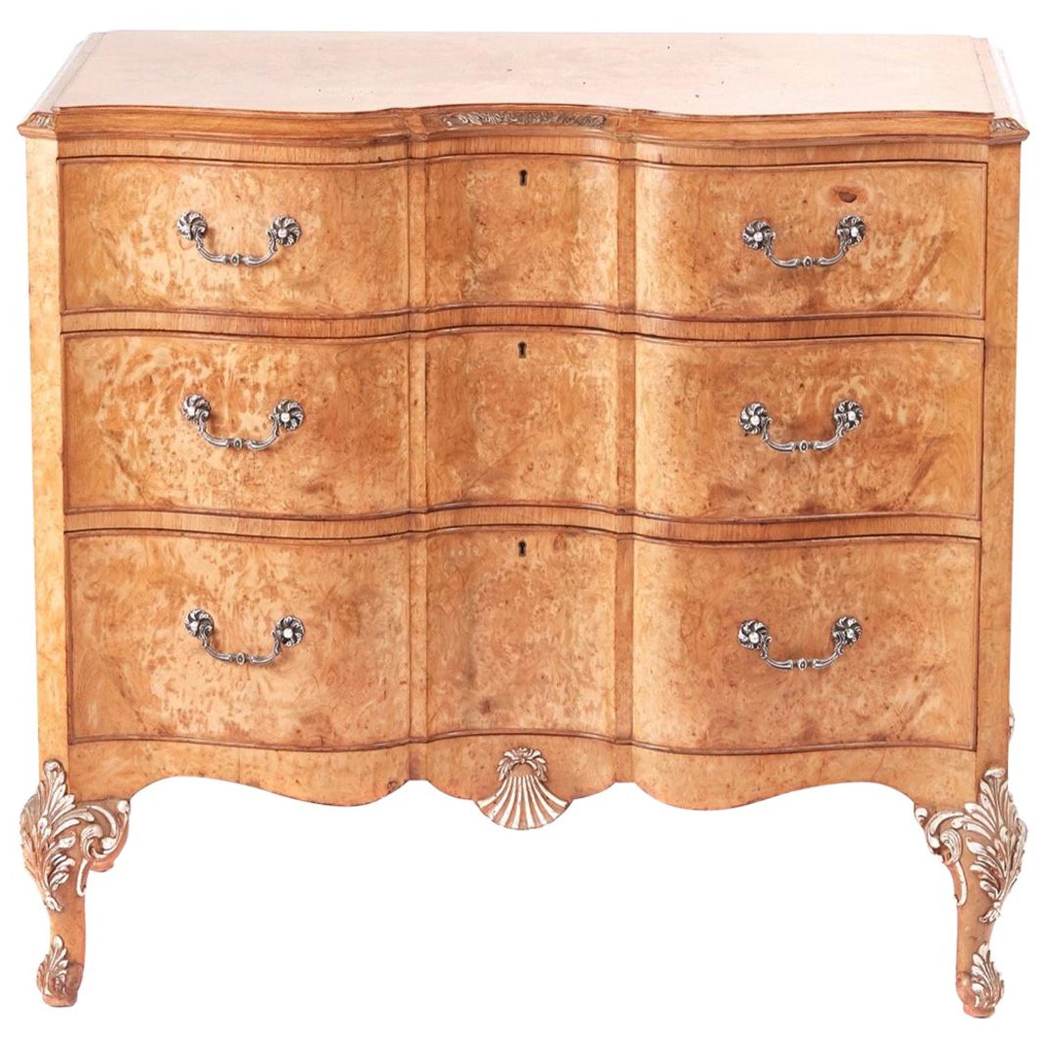 Fine Quality Birds Eye Maple Serpentine Shaped Chest Of Drawers At