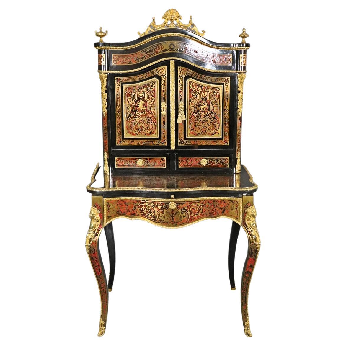 Fine Quality Boulle Inlaid French Louis XV Style Secretary Desk circa 1950