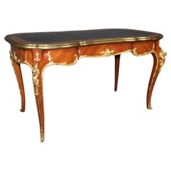 Fine Quality Bronze Figural Mounted Leather Top Kingwood Louis XV Style Desk