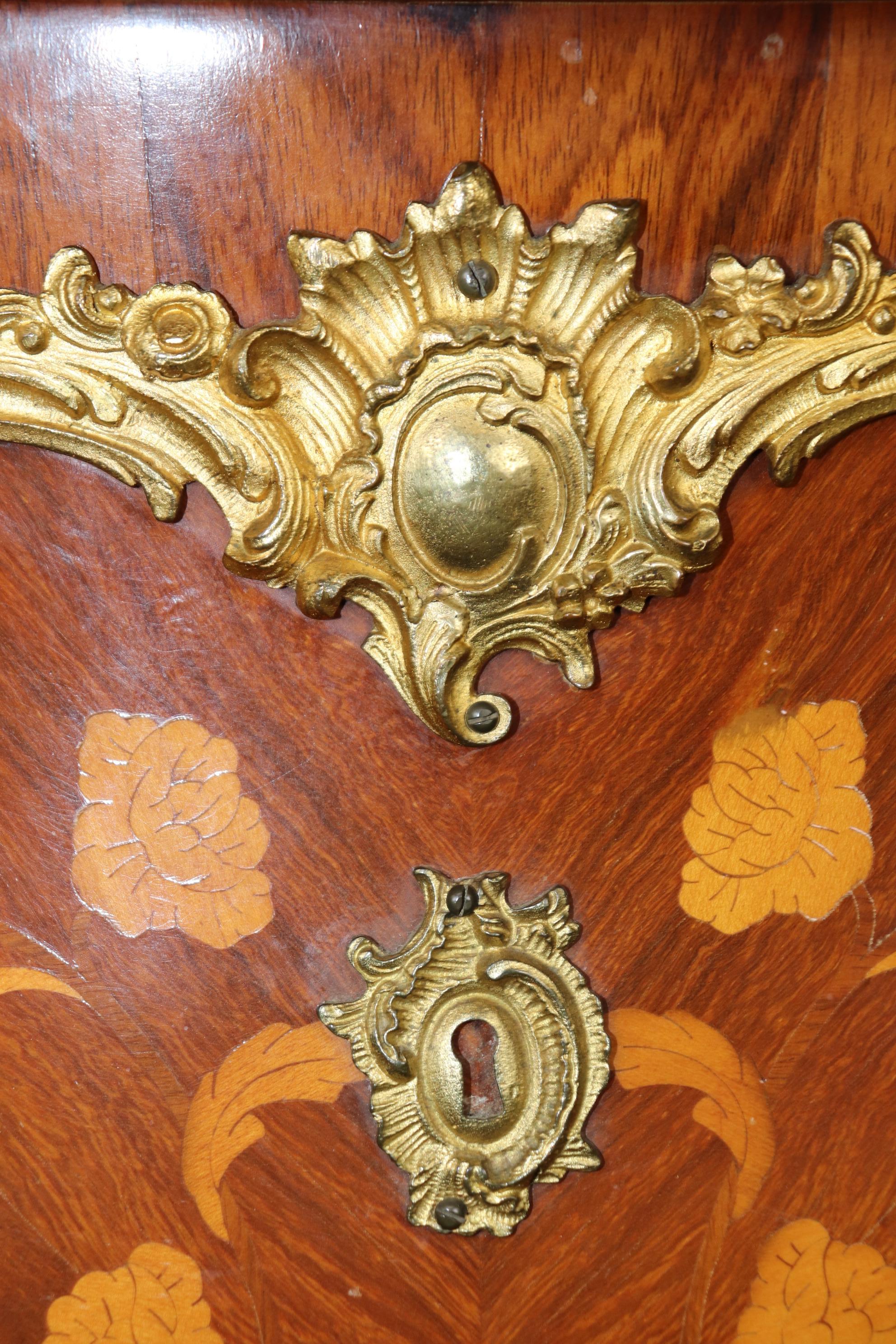Fine Quality Bronze Mounted Marble Top Inlaid Louis XV Commode Circa 1930 For Sale 4