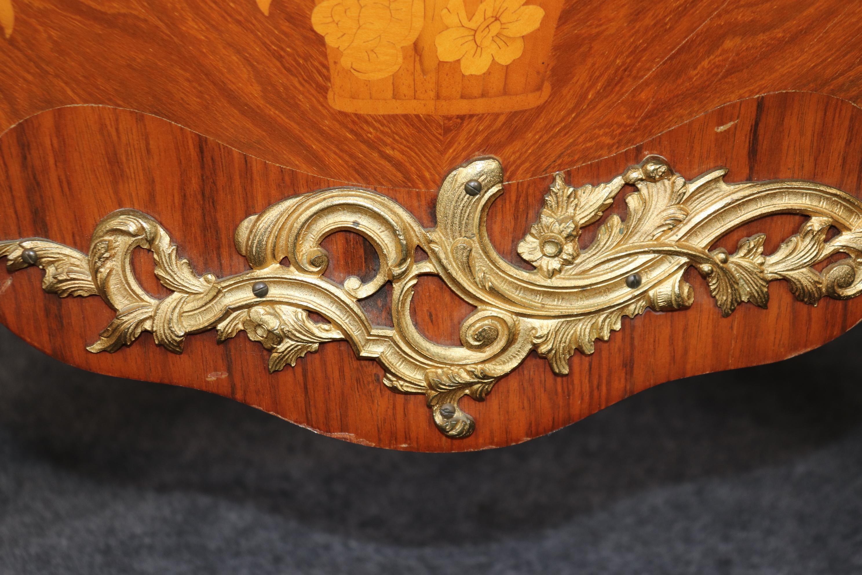 Fine Quality Bronze Mounted Marble Top Inlaid Louis XV Commode Circa 1930 For Sale 5
