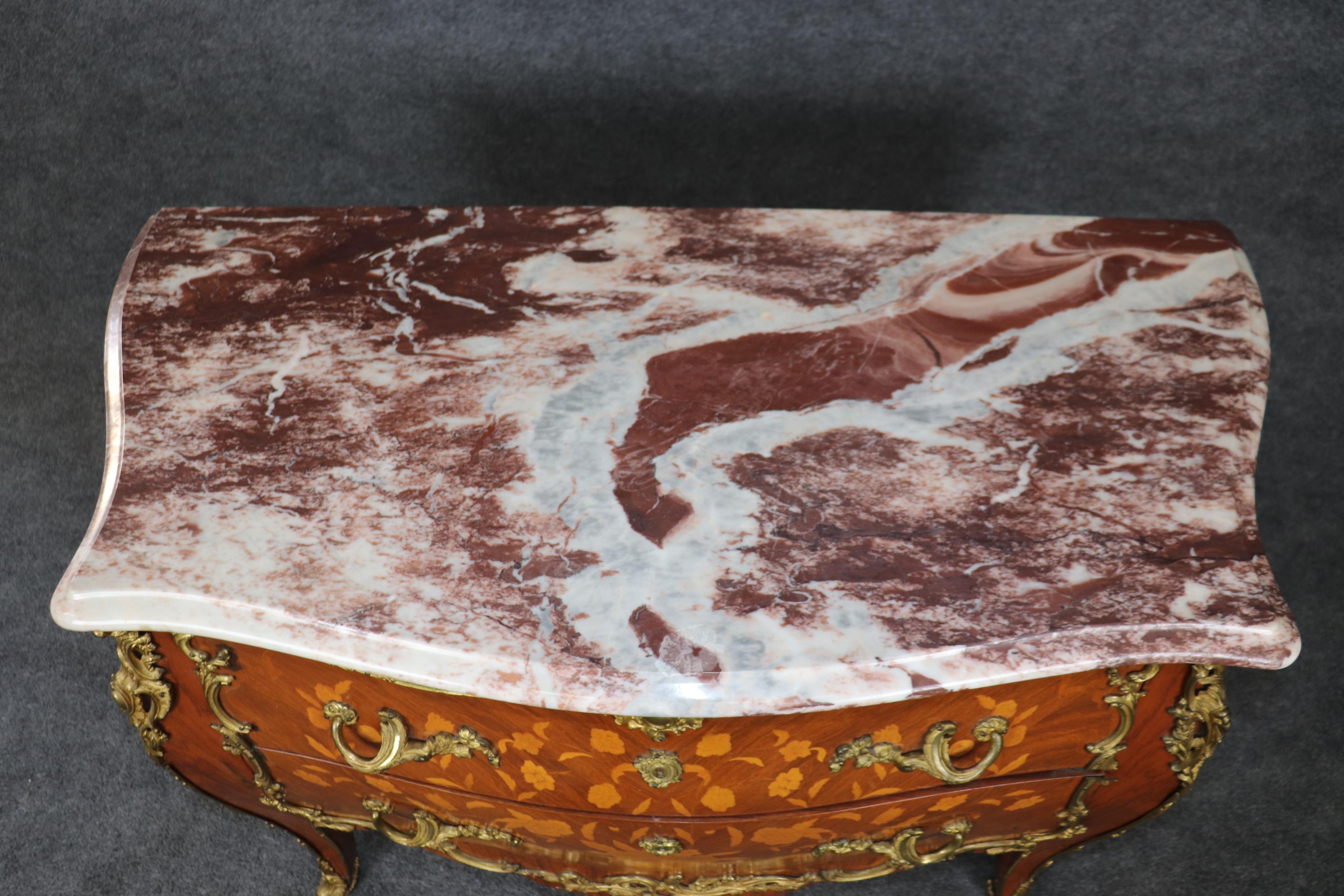 Breccia Marble Fine Quality Bronze Mounted Marble Top Inlaid Louis XV Commode Circa 1930 For Sale