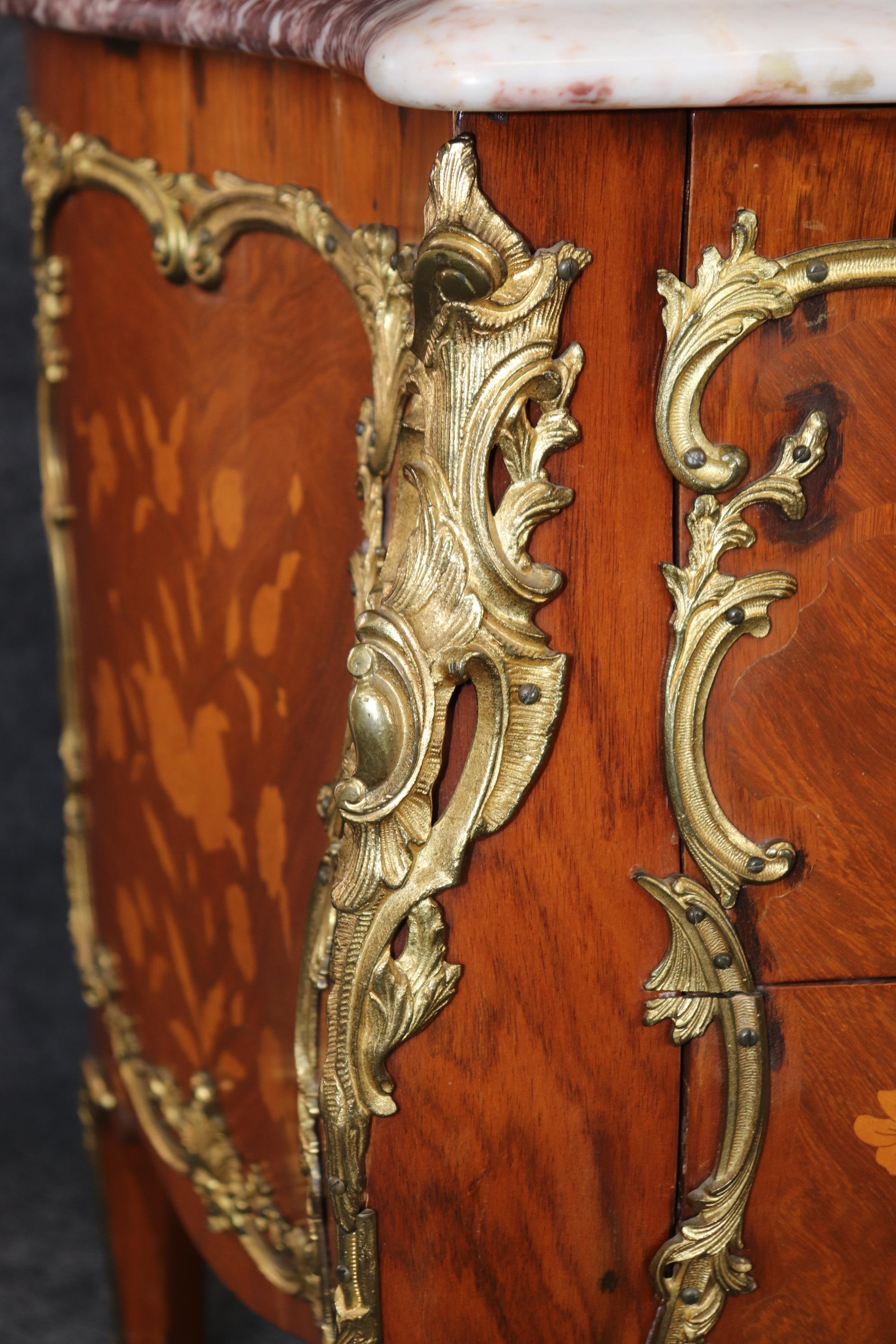Fine Quality Bronze Mounted Marble Top Inlaid Louis XV Commode Circa 1930 For Sale 2
