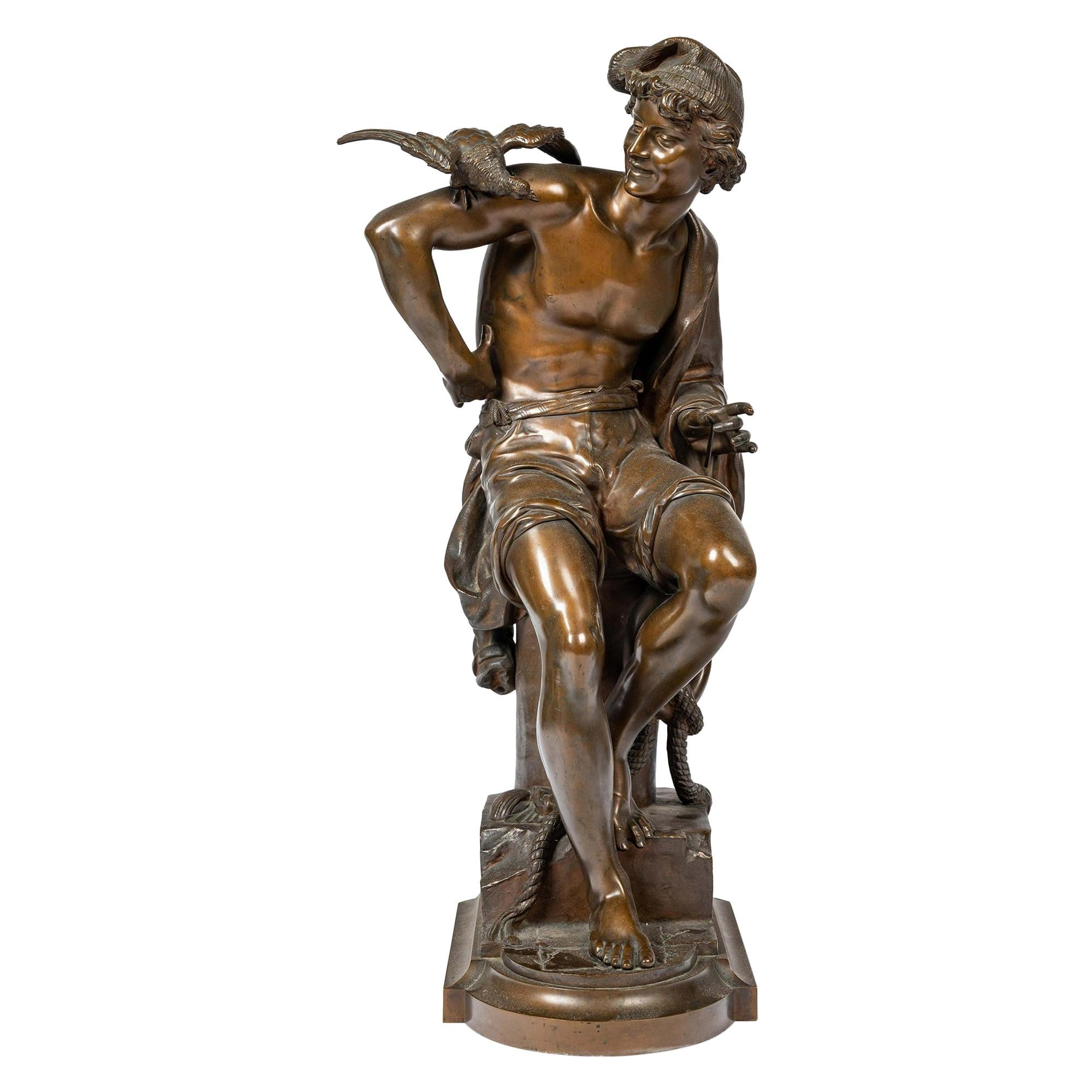  Sculpture en bronze d'un pêcheur napolitaine par Charles Brunin