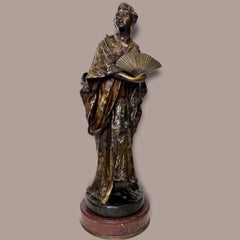 Fine Quality Bronze Statue of a Geisha in Kimono by G. Leroux