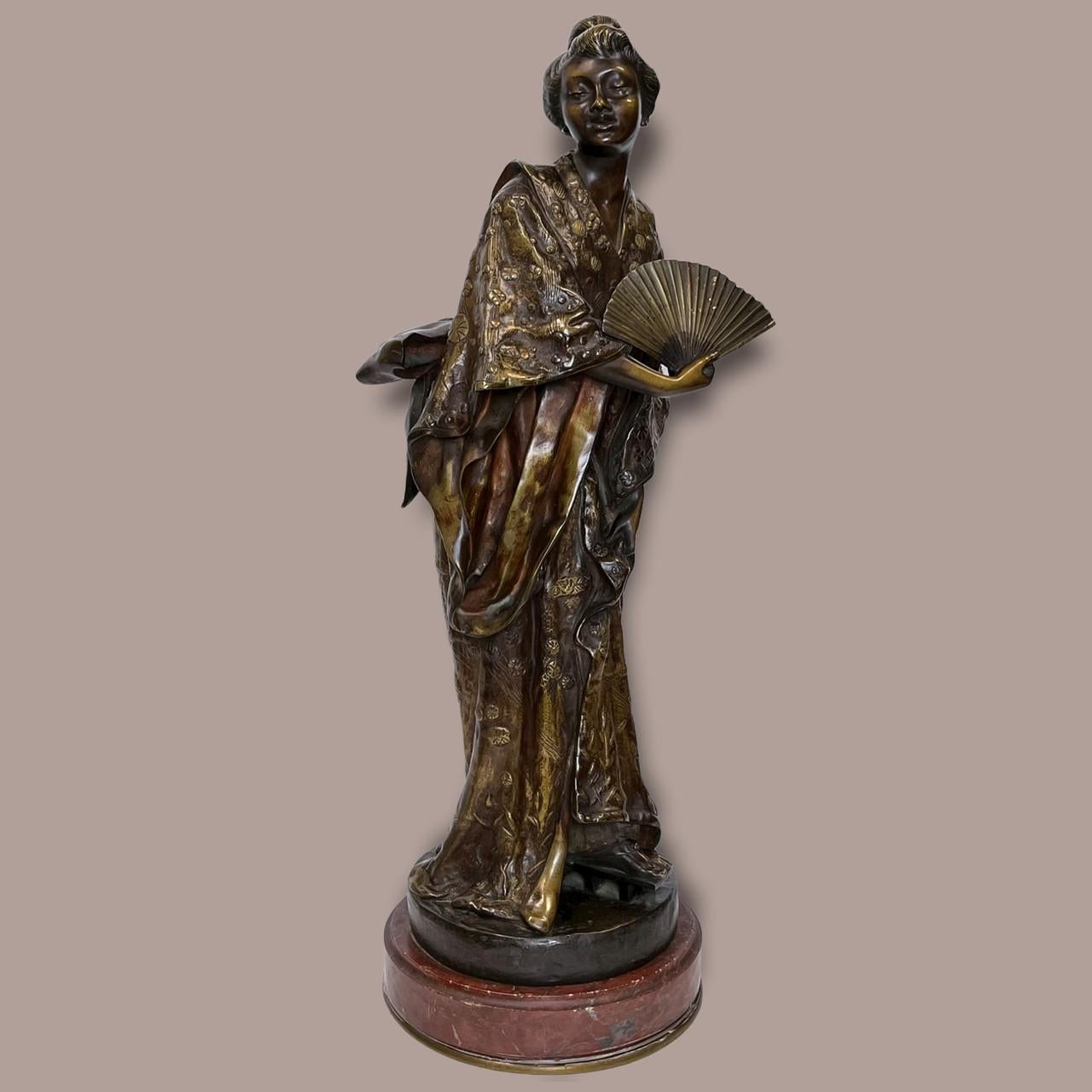 Fine Quality Bronze Statue of a Geisha in Kimono by G. Leroux 2