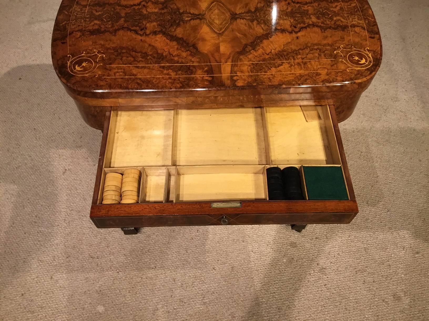 Fine Quality Burr Walnut Victorian Period Backgammon Table 7